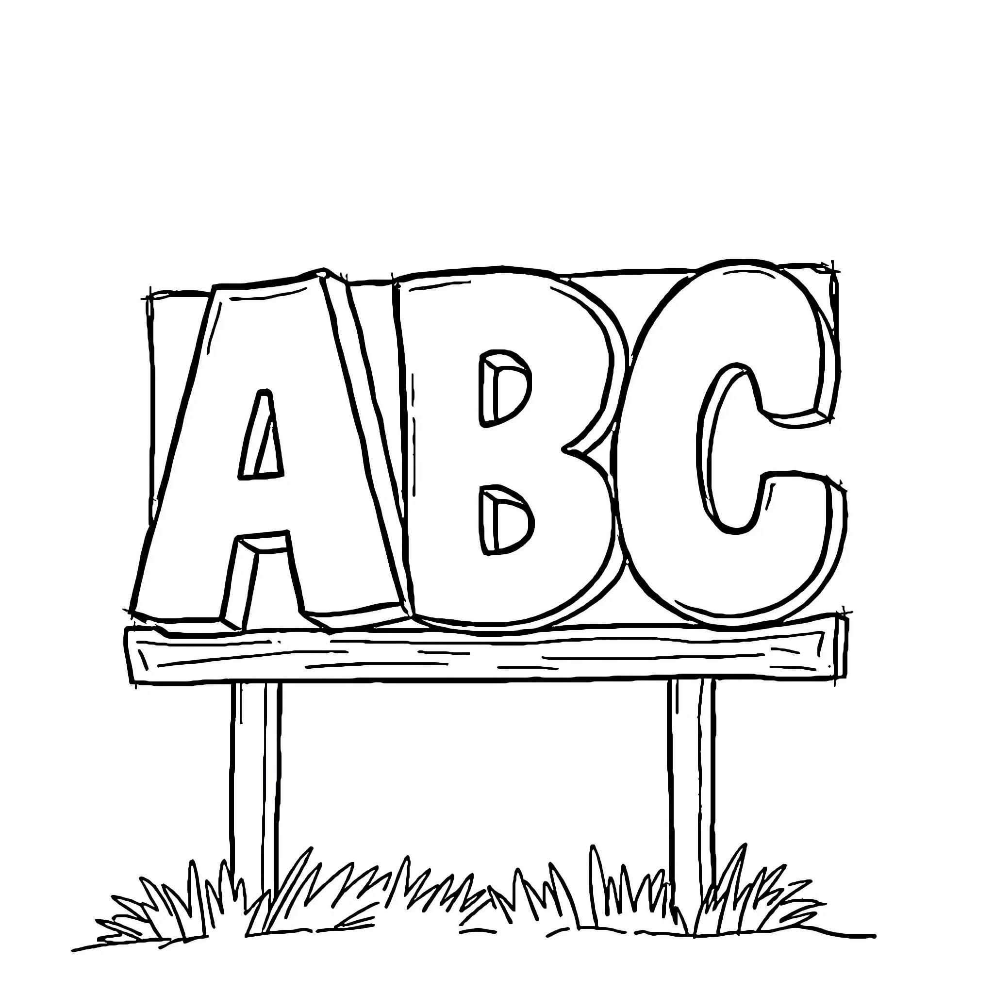 ABC Letters on Display Board Coloring Page (free black-and-white line drawing printable PDF for all, from beginners to advanced learners, including children, teens, adults, and seniors)
