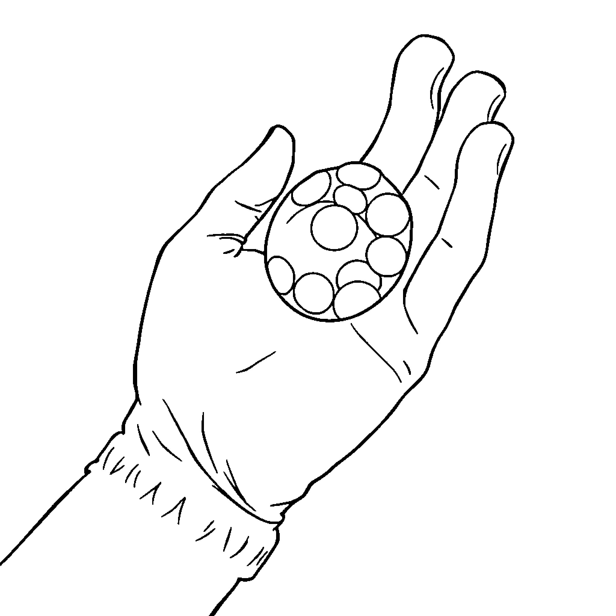 Hand holding a round object Coloring Page (free black-and-white line drawing printable PDF for all, from beginners to advanced learners, including children, teens, adults, and seniors)