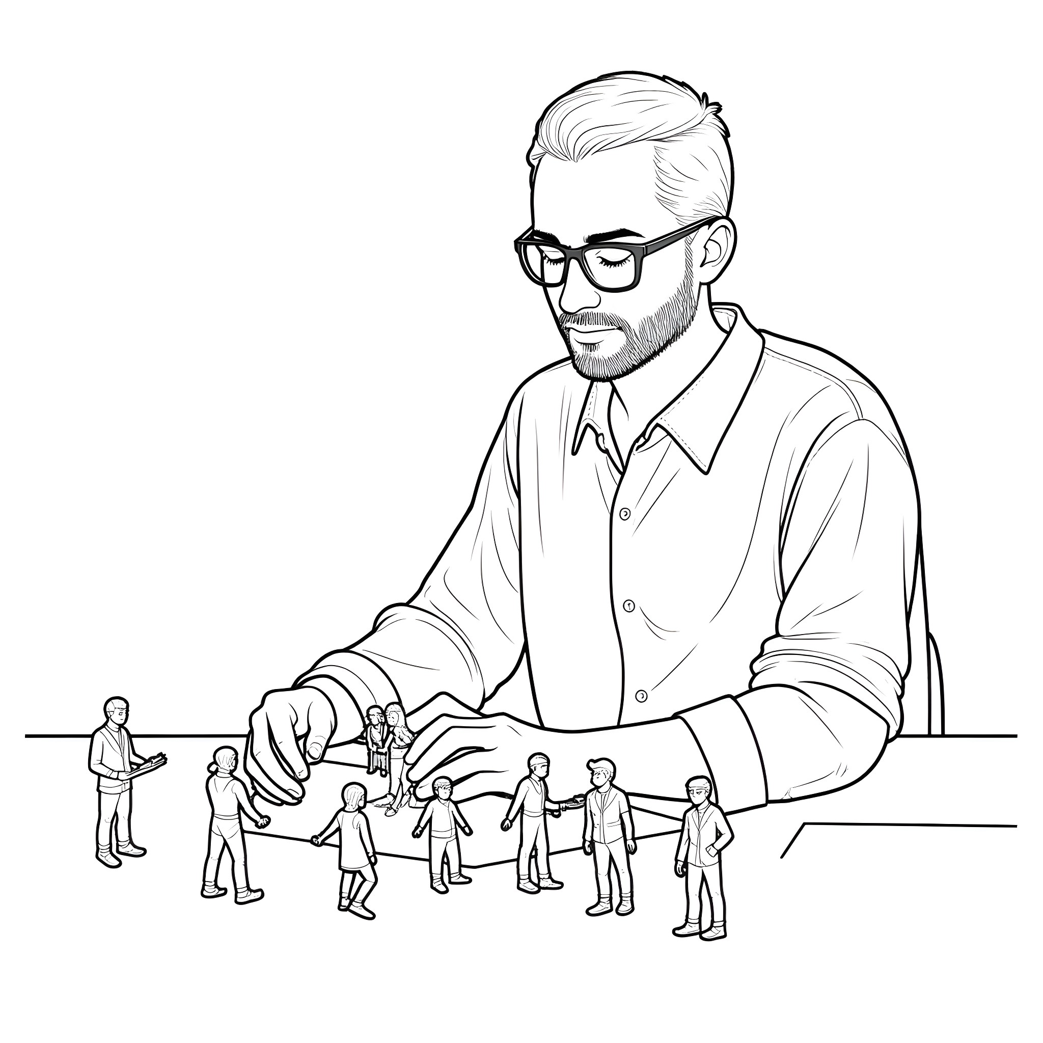 Alexander Siamatas guides his team with thoughtful leadership Coloring Page (free black-and-white line drawing printable PDF for all, from beginners to advanced learners, including children, teens, adults, and seniors)