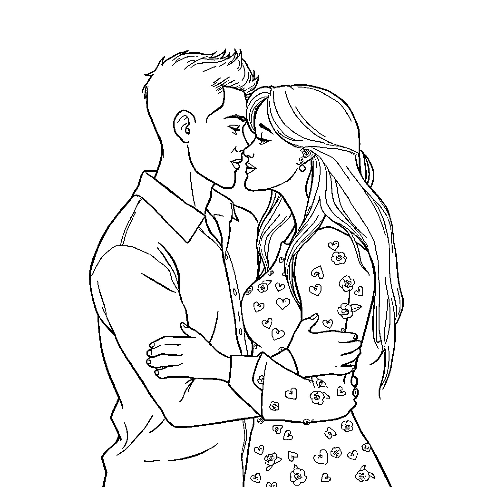 Love's Tender Embrace Coloring Page (free black-and-white line drawing printable PDF for all, from beginners to advanced learners, including children, teens, adults, and seniors)