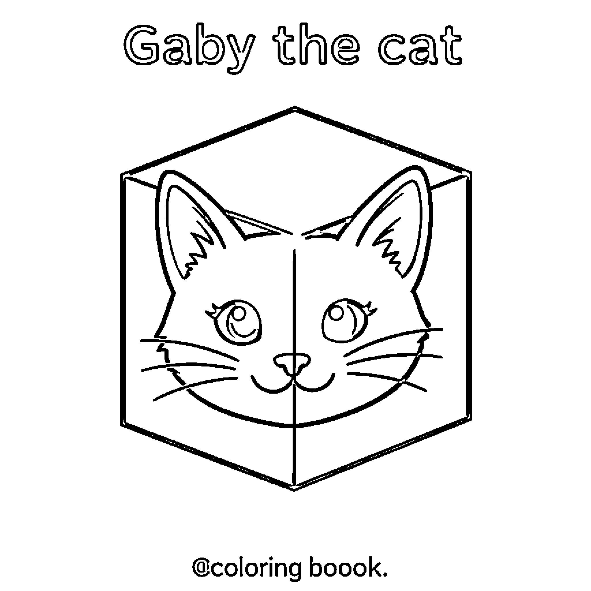 Cubos featuring a cute cat's face inside a box Coloring Page (free black-and-white line drawing printable PDF for all, from beginners to advanced learners, including children, teens, adults, and seniors)