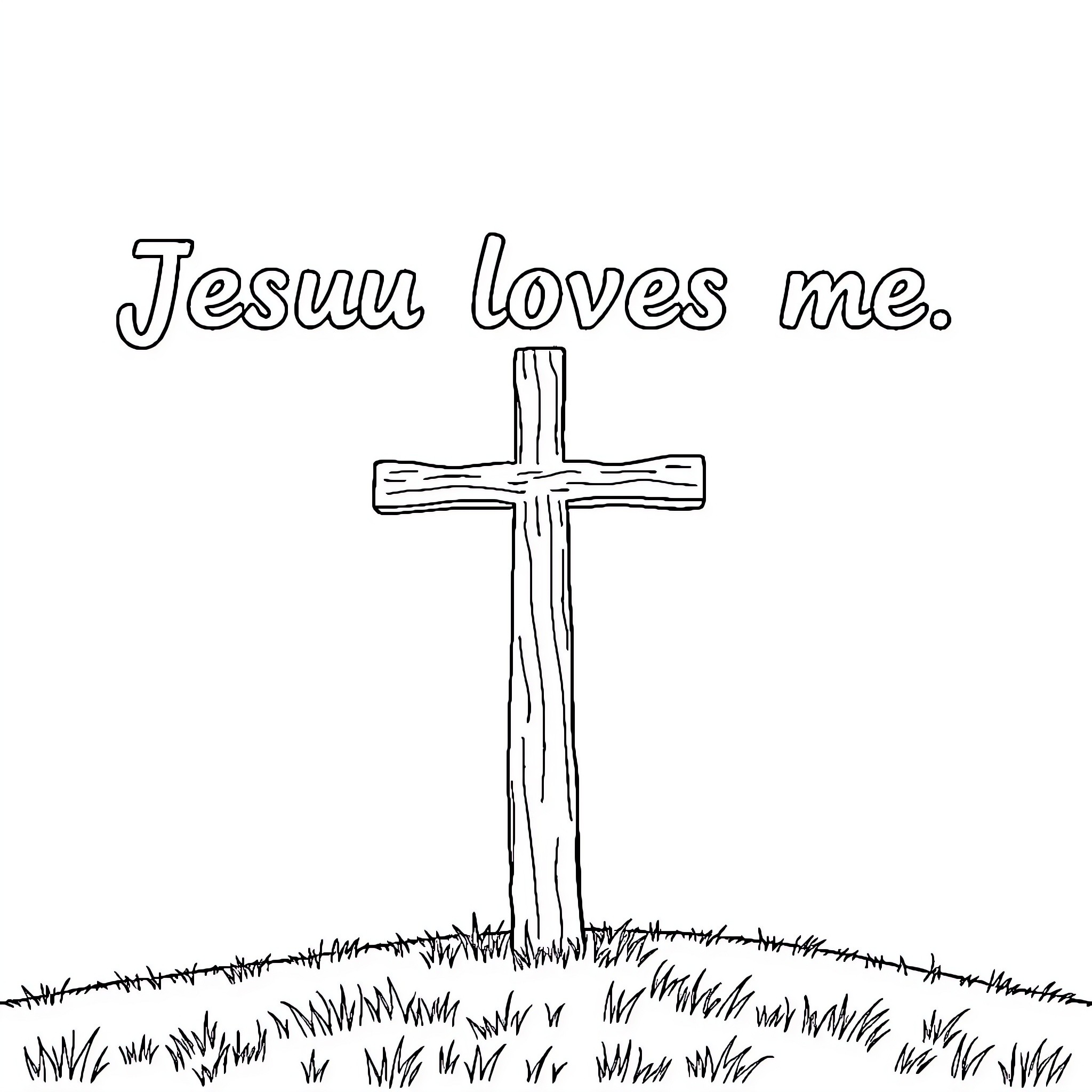 Jesus loves me Coloring Page (free black-and-white line drawing printable PDF for all, from beginners to advanced learners, including children, teens, adults, and seniors)