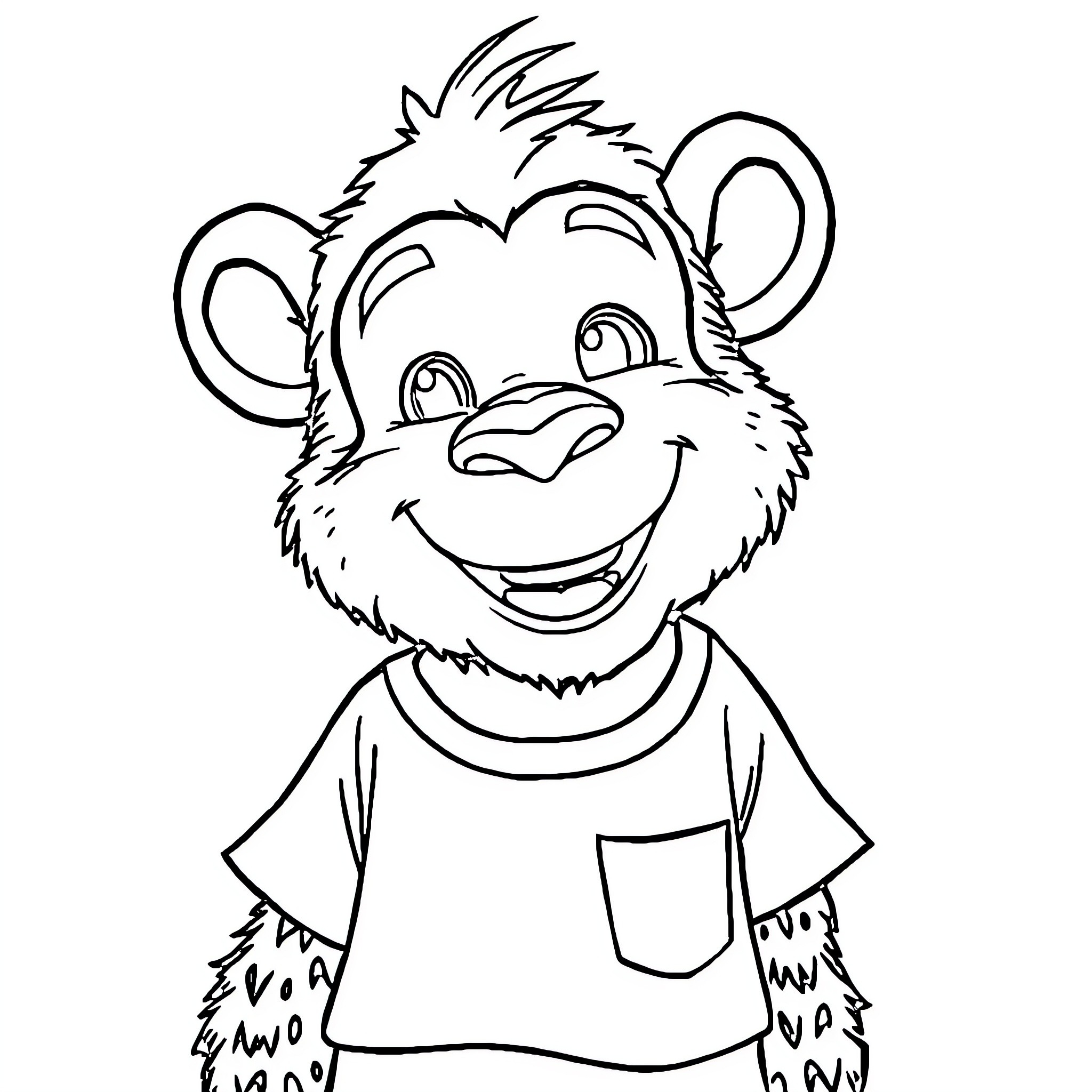 Boy with a happy, friendly monkey expression Coloring Page (free black-and-white line drawing printable PDF for all, from beginners to advanced learners, including children, teens, adults, and seniors)