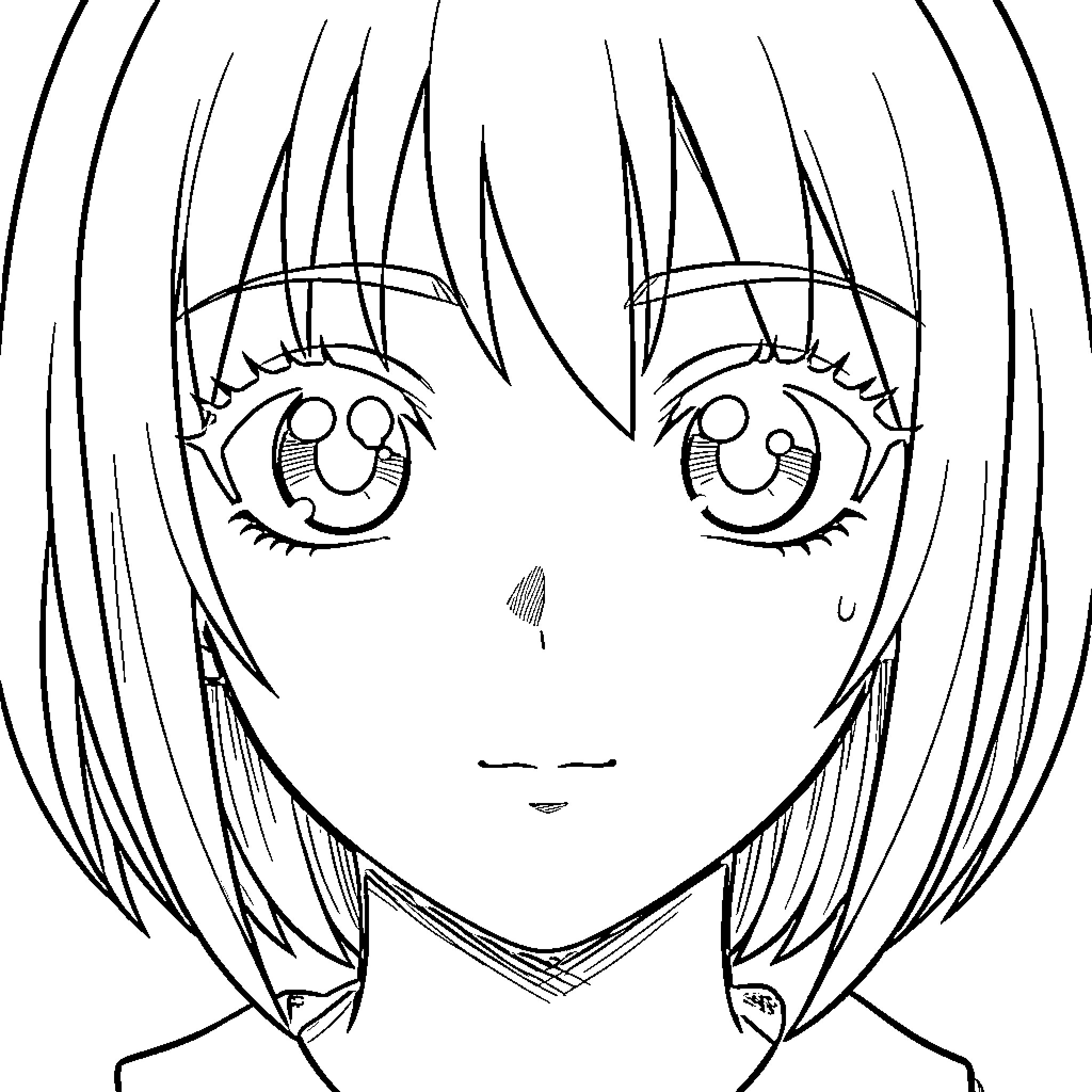 Anime Face with a surprised and wide-eyed expression Coloring Page (free black-and-white line drawing printable PDF for all, from beginners to advanced learners, including children, teens, adults, and seniors)