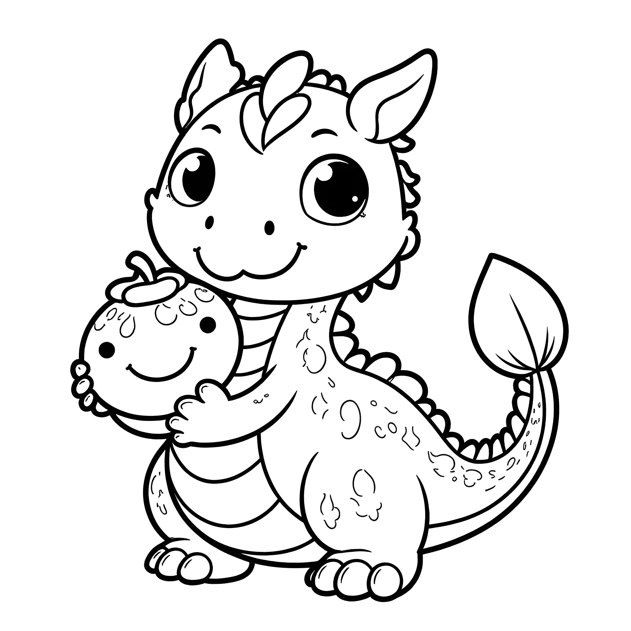 Dragon character in a playful pose Coloring Page (free black-and-white line drawing printable PDF for all, from beginners to advanced learners, including children, teens, adults, and seniors)