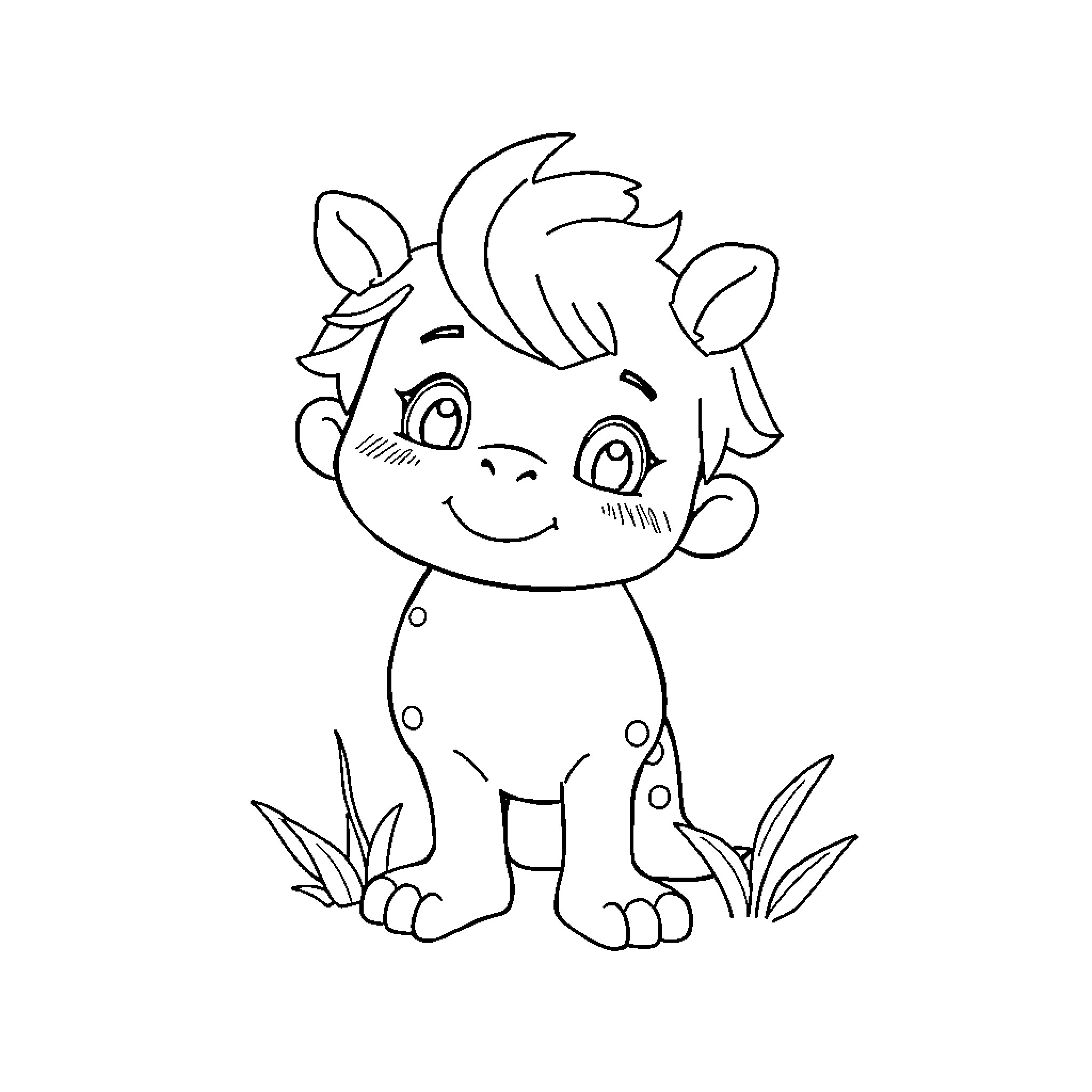 Material Cartoon Character Sitting in Nature Coloring Page (free black-and-white line drawing printable PDF for all, from beginners to advanced learners, including children, teens, adults, and seniors)