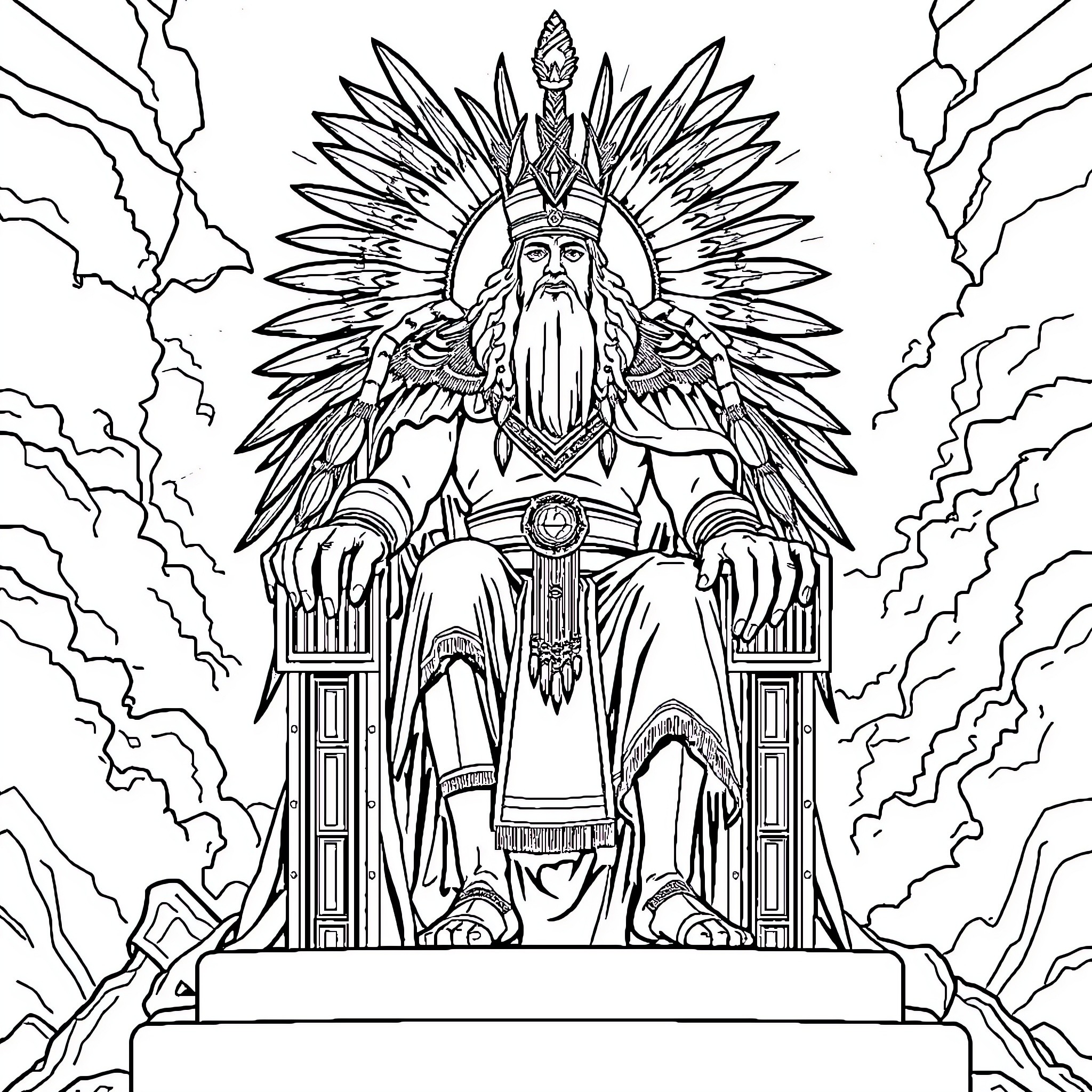 King Enthroned in Divine Majesty Coloring Page (free black-and-white line drawing printable PDF for all, from beginners to advanced learners, including children, teens, adults, and seniors)