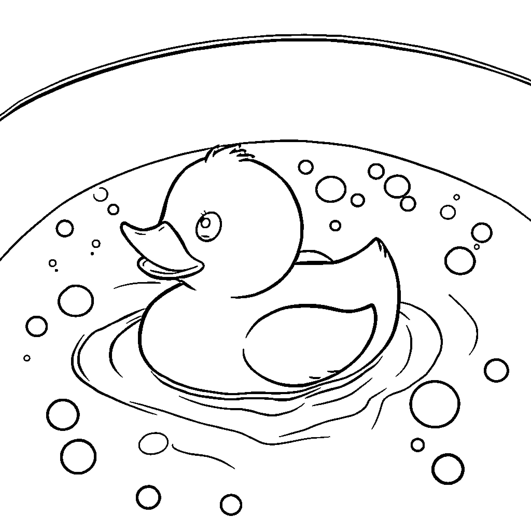 Duck swimming in the bubbly water Coloring Page (free black-and-white line drawing printable PDF for all, from beginners to advanced learners, including children, teens, adults, and seniors)