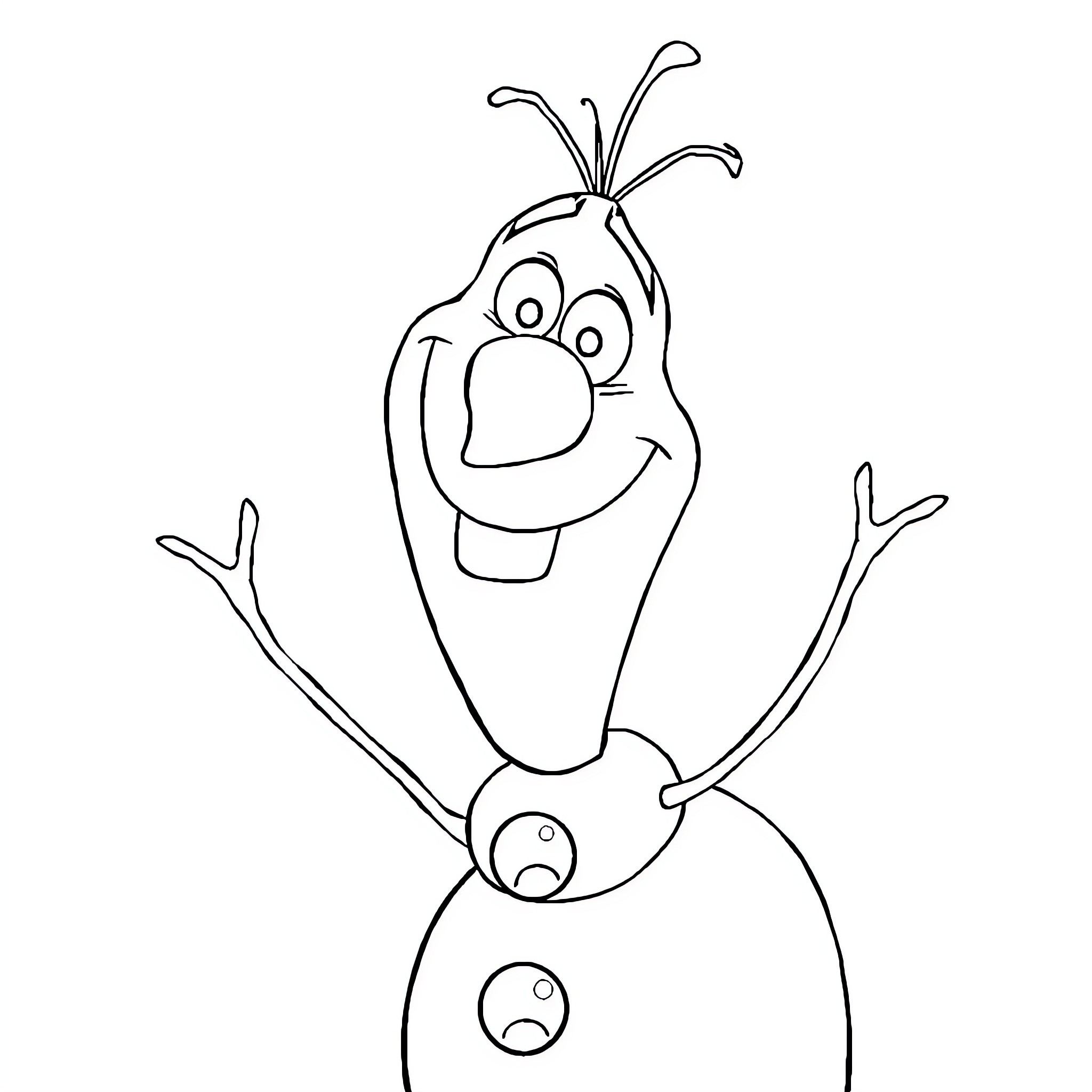 Don Olaf the Silly Snowman's Merry Antics Coloring Page (free black-and-white line drawing printable PDF for all, from beginners to advanced learners, including children, teens, adults, and seniors)