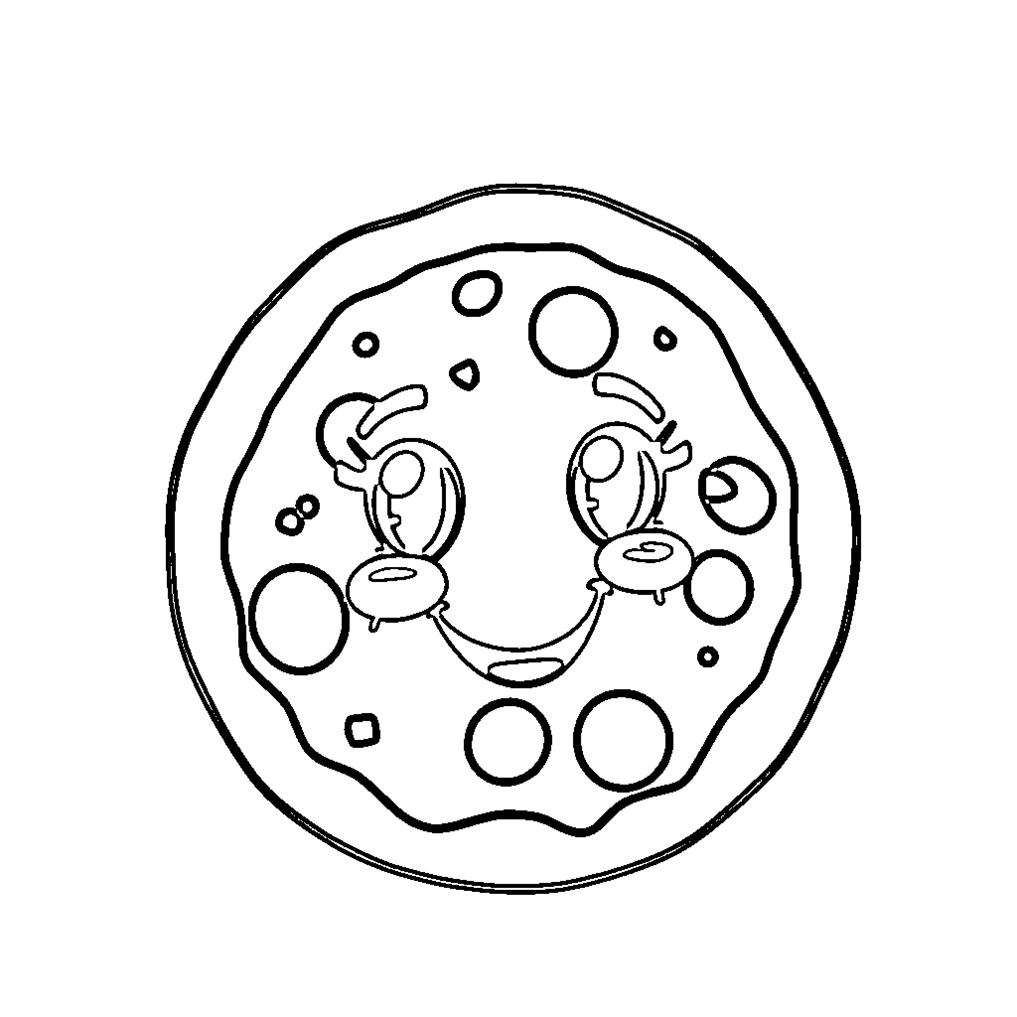 Pizza with happy smiley face Coloring Page (free black-and-white line drawing printable PDF for all, from beginners to advanced learners, including children, teens, adults, and seniors)