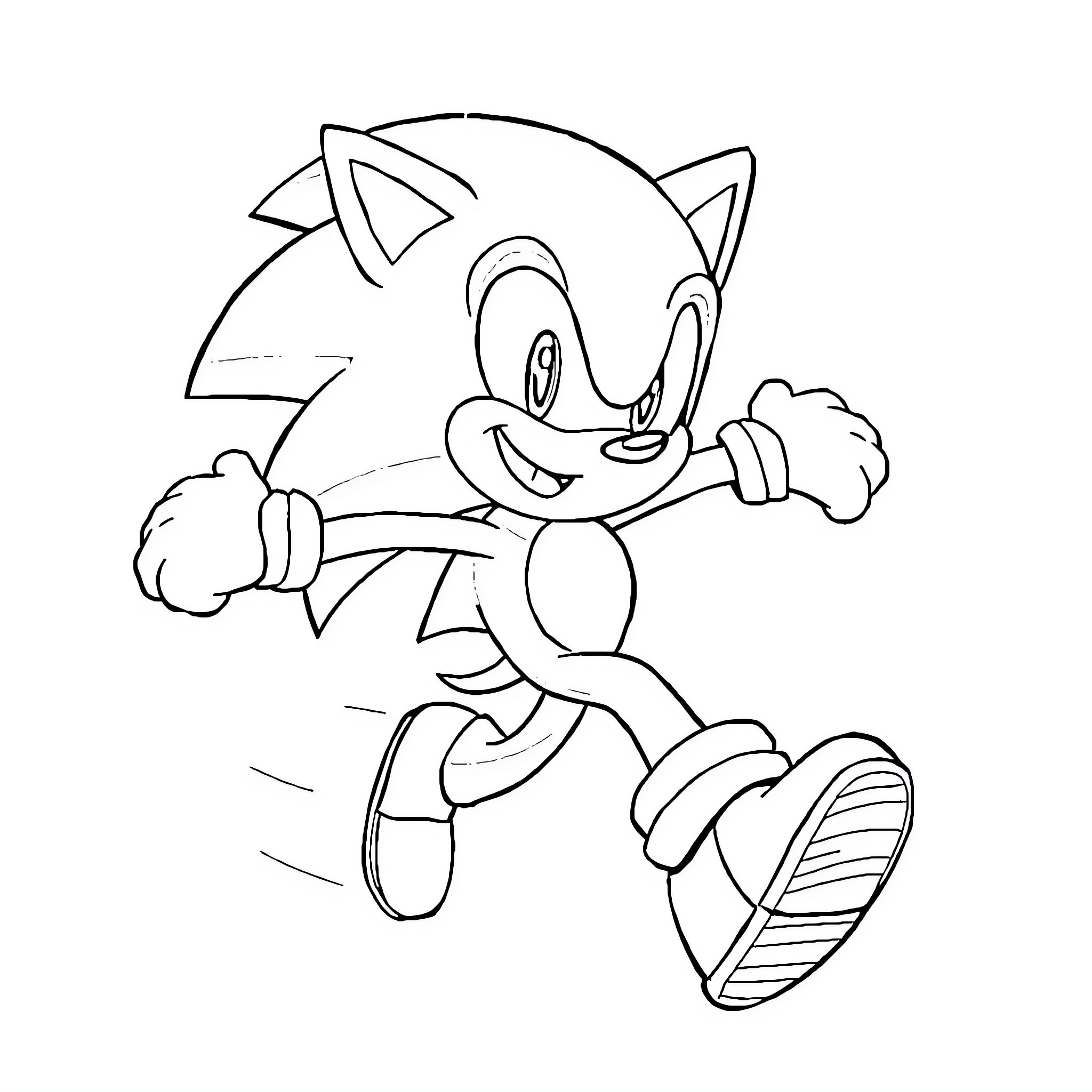 Sonic the Hedgehog running dynamically Coloring Page (free black-and-white line drawing printable PDF for all, from beginners to advanced learners, including children, teens, adults, and seniors)