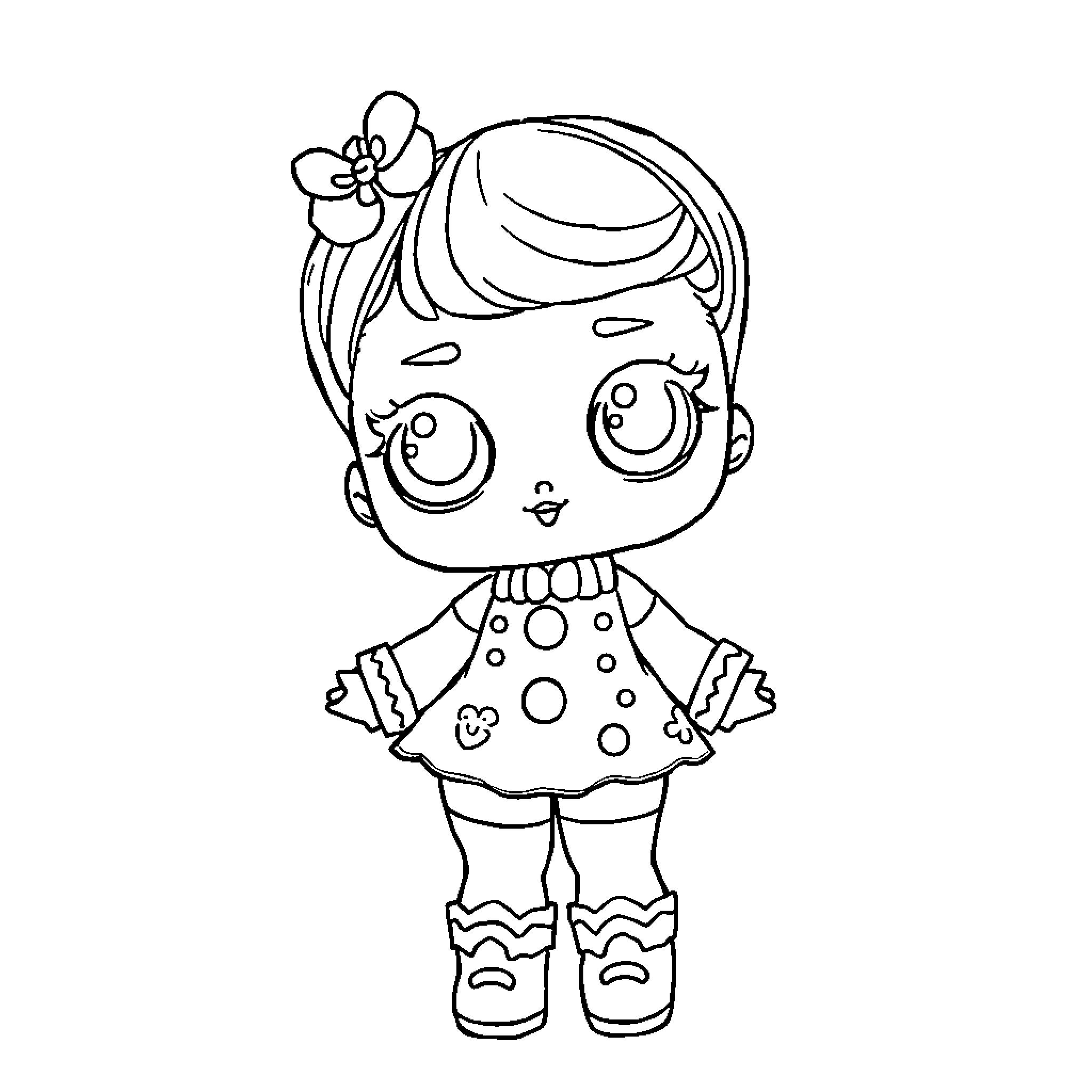 Lol Doll with Playful Pose and Outfit Coloring Page (free black-and-white line drawing printable PDF for all, from beginners to advanced learners, including children, teens, adults, and seniors)
