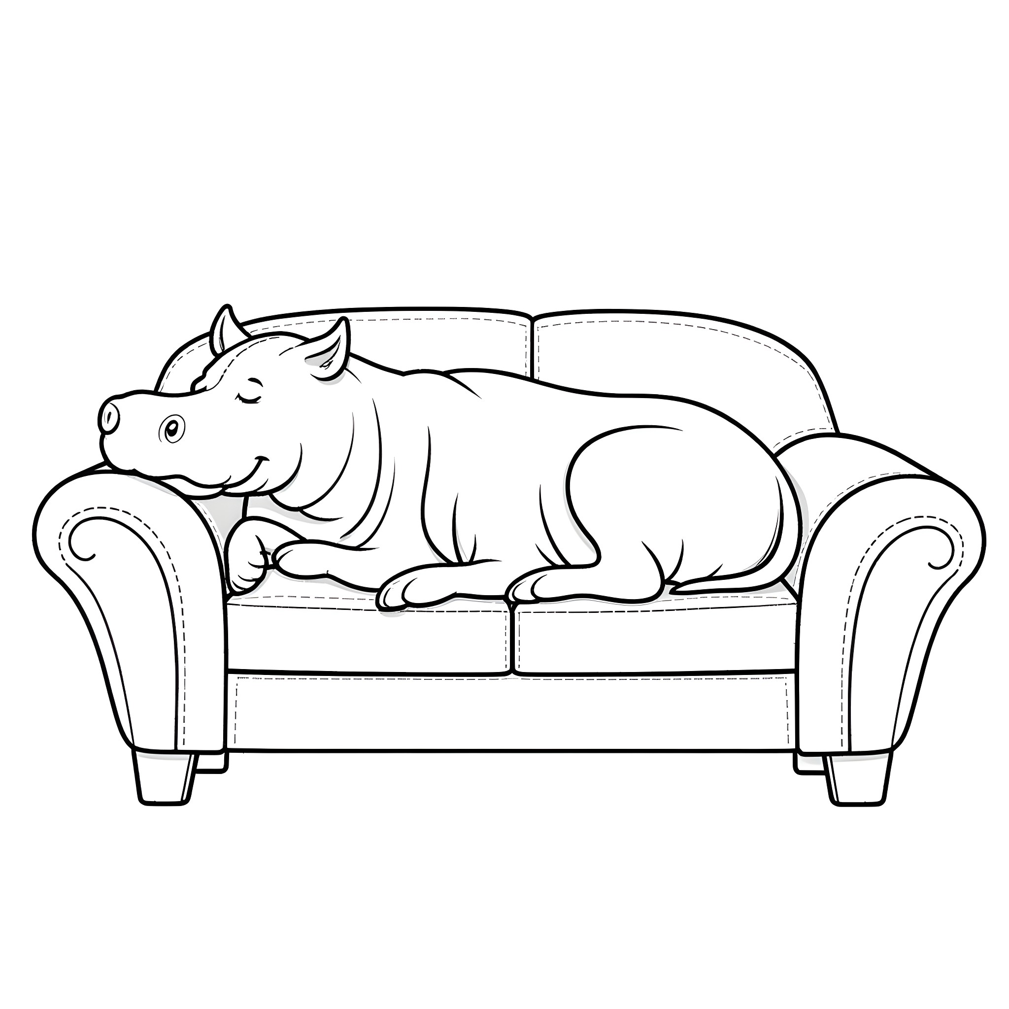 Staffordshire Terrier relaxing on a plush sofa Coloring Page (free black-and-white line drawing printable PDF for all, from beginners to advanced learners, including children, teens, adults, and seniors)