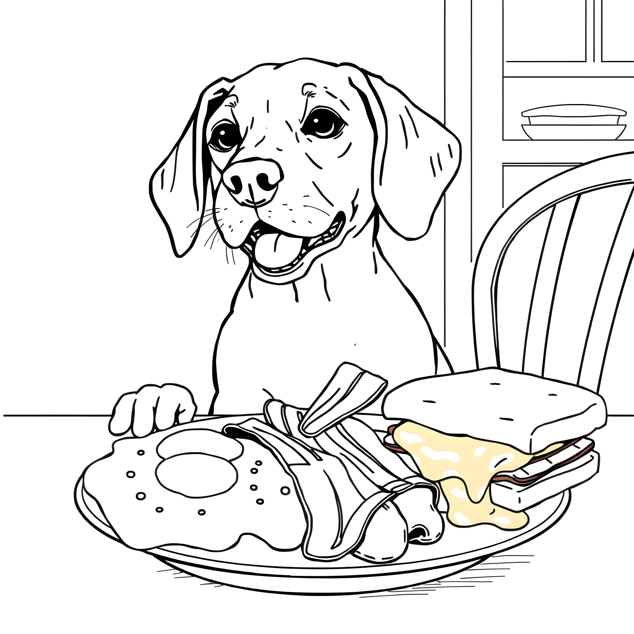 Beagle enjoying a tasty treat Coloring Page (free black-and-white line drawing printable PDF for all, from beginners to advanced learners, including children, teens, adults, and seniors)