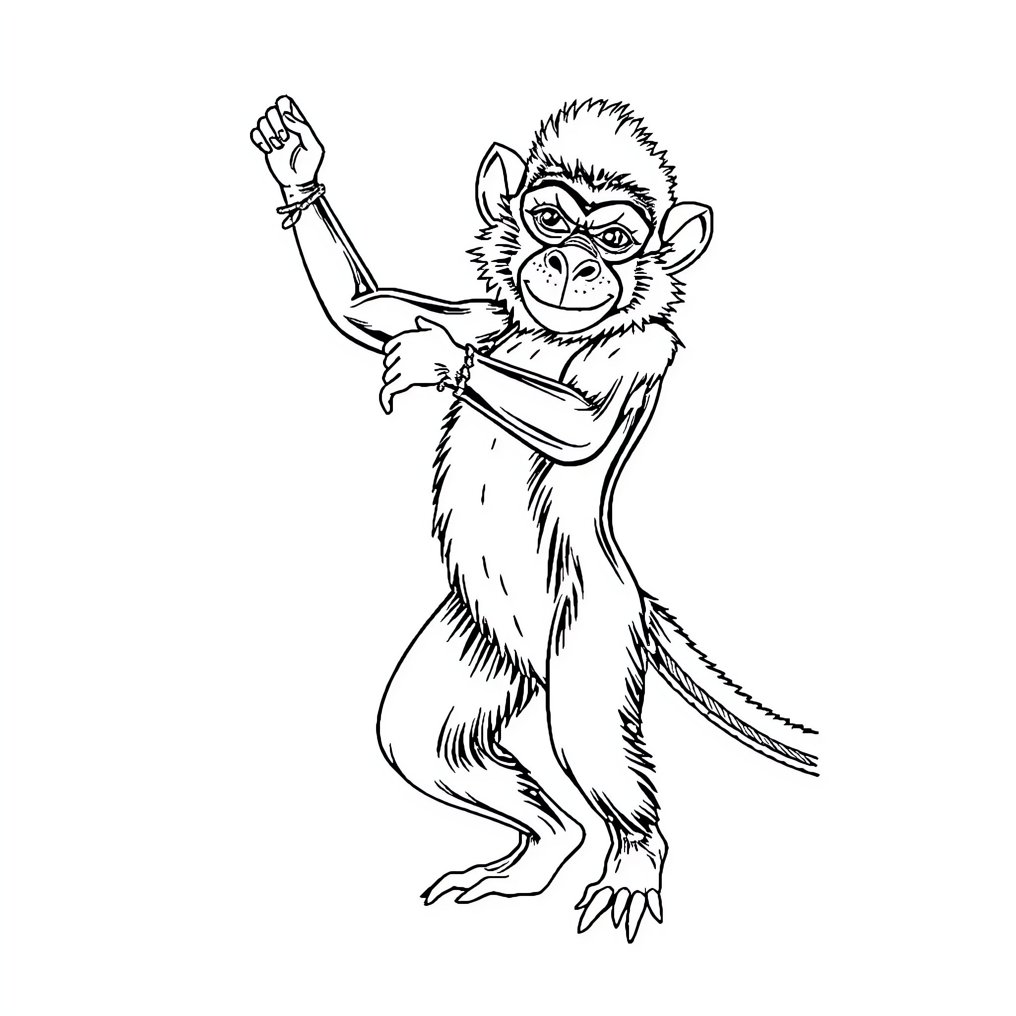 Ballerina monkey performing graceful dance moves Coloring Page (free black-and-white line drawing printable PDF for all, from beginners to advanced learners, including children, teens, adults, and seniors)