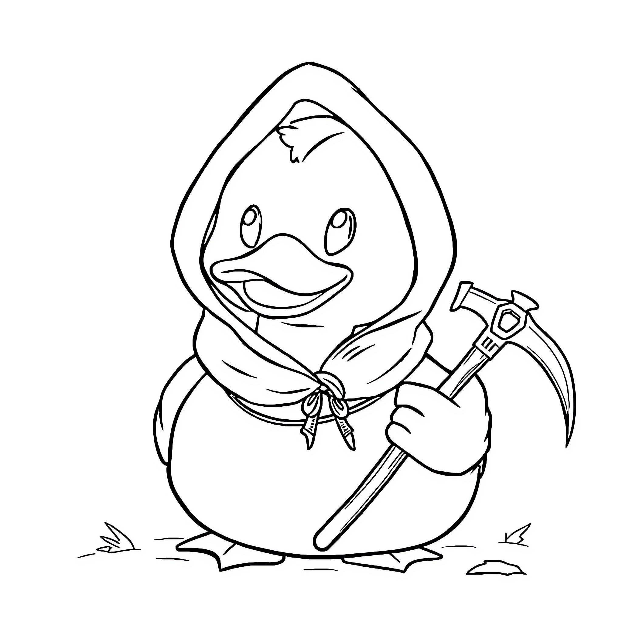 Rubber Duck Handyman Holding Hammer Coloring Page (free black-and-white line drawing printable PDF for all, from beginners to advanced learners, including children, teens, adults, and seniors)