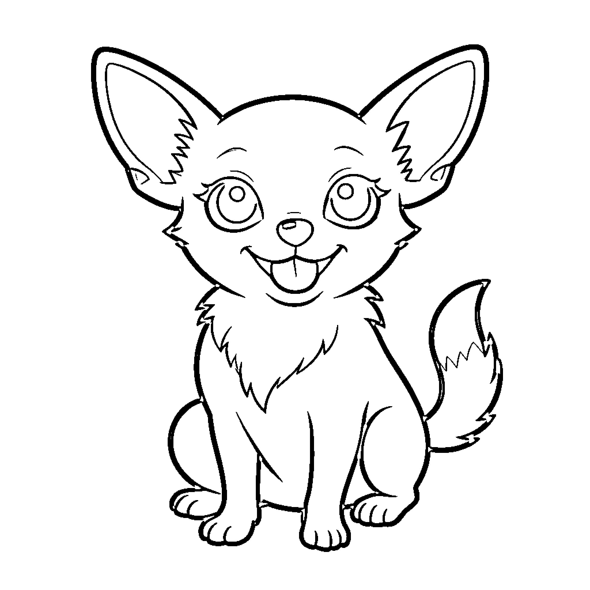 Chihuahua puppy with bright eyes and happy expression Coloring Page (free black-and-white line drawing printable PDF for all, from beginners to advanced learners, including children, teens, adults, and seniors)