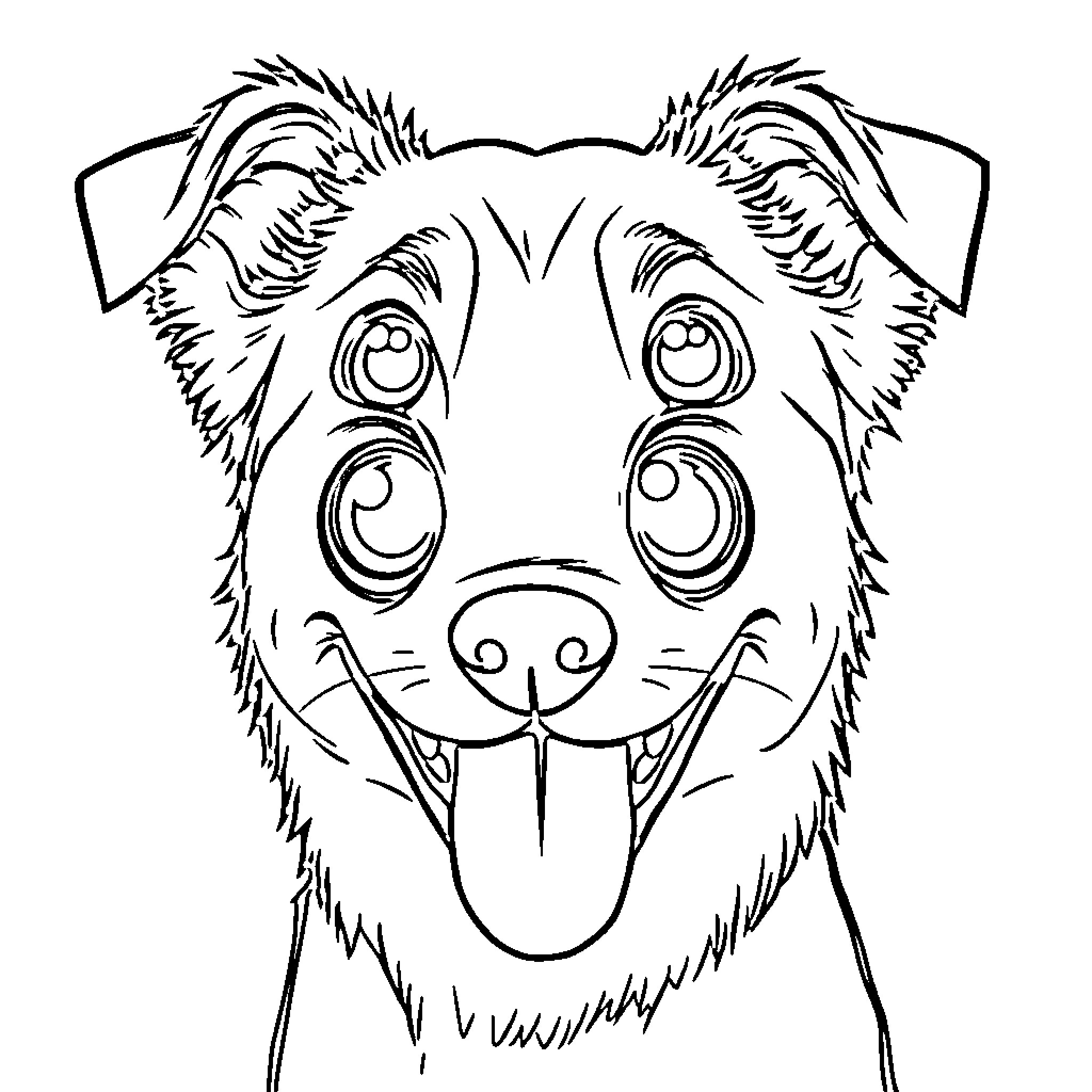 Dog with big eyes and happy expression Coloring Page (free black-and-white line drawing printable PDF for all, from beginners to advanced learners, including children, teens, adults, and seniors)