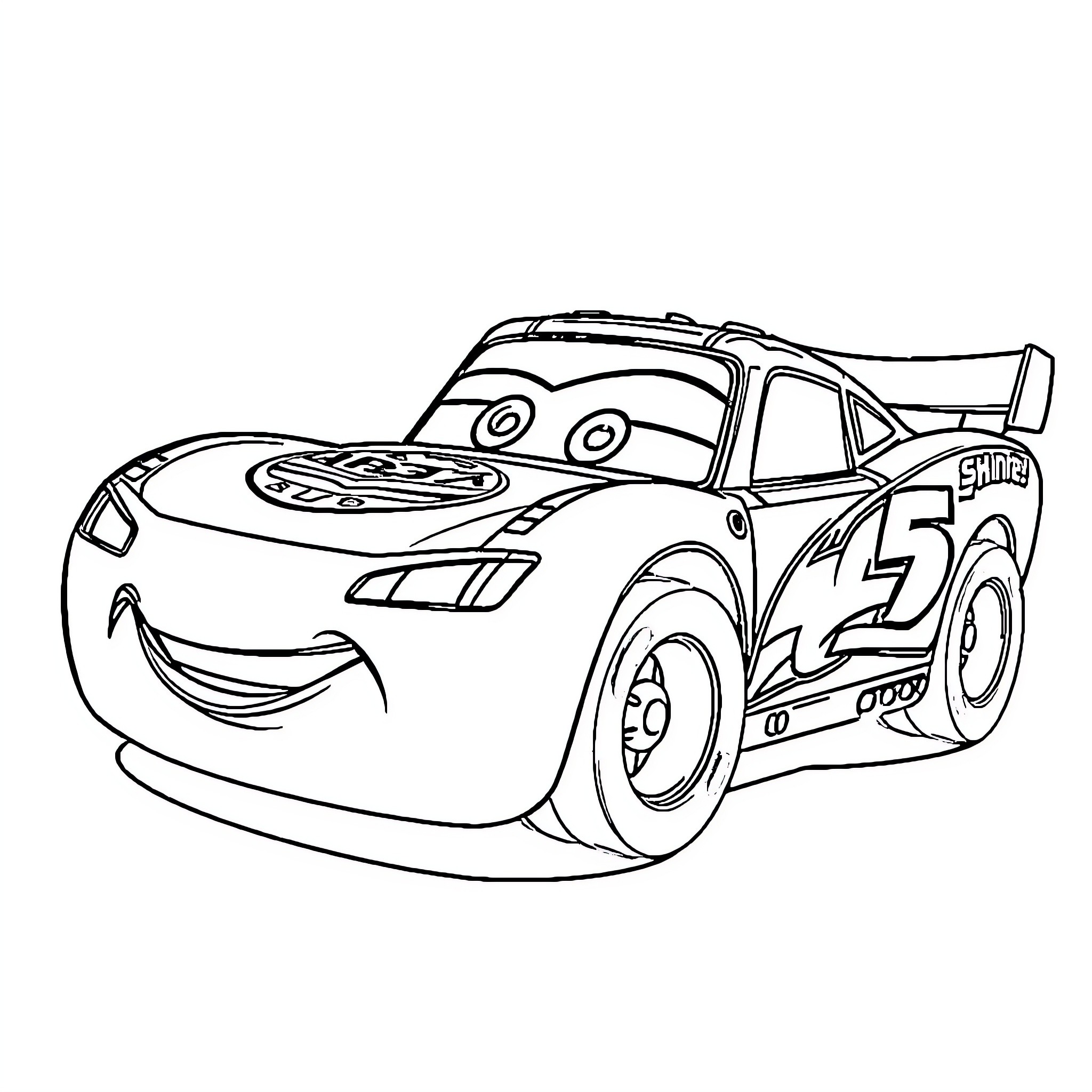 Lightning McQueen racing in competition Coloring Page (free black-and-white line drawing printable PDF for all, from beginners to advanced learners, including children, teens, adults, and seniors)