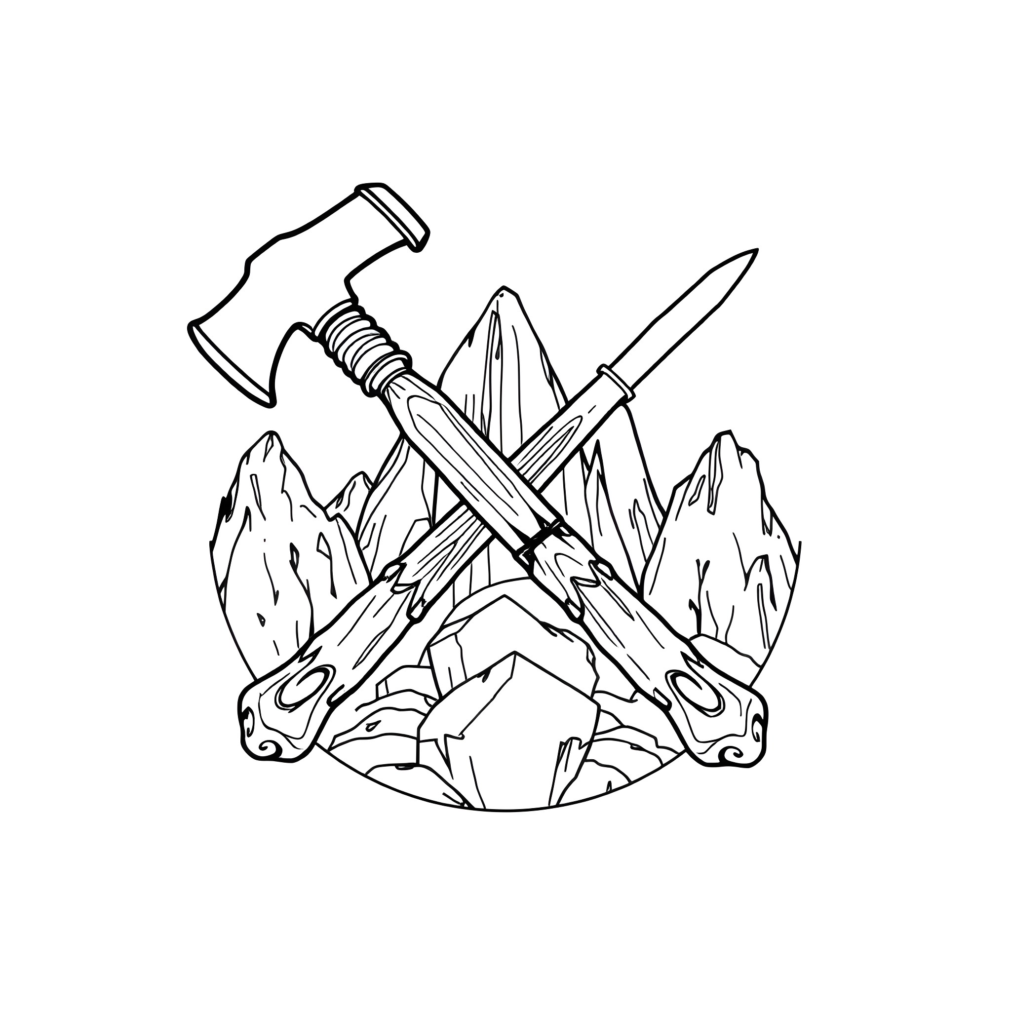 Hammer and Chisel: Tools of the Adventurer Coloring Page (free black-and-white line drawing printable PDF for all, from beginners to advanced learners, including children, teens, adults, and seniors)