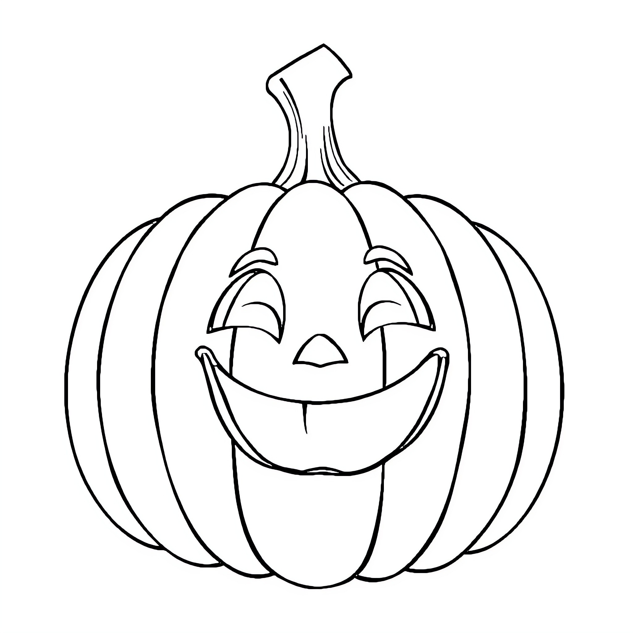 Pumpkin with a happy expression Coloring Page (free black-and-white line drawing printable PDF for all, from beginners to advanced learners, including children, teens, adults, and seniors)