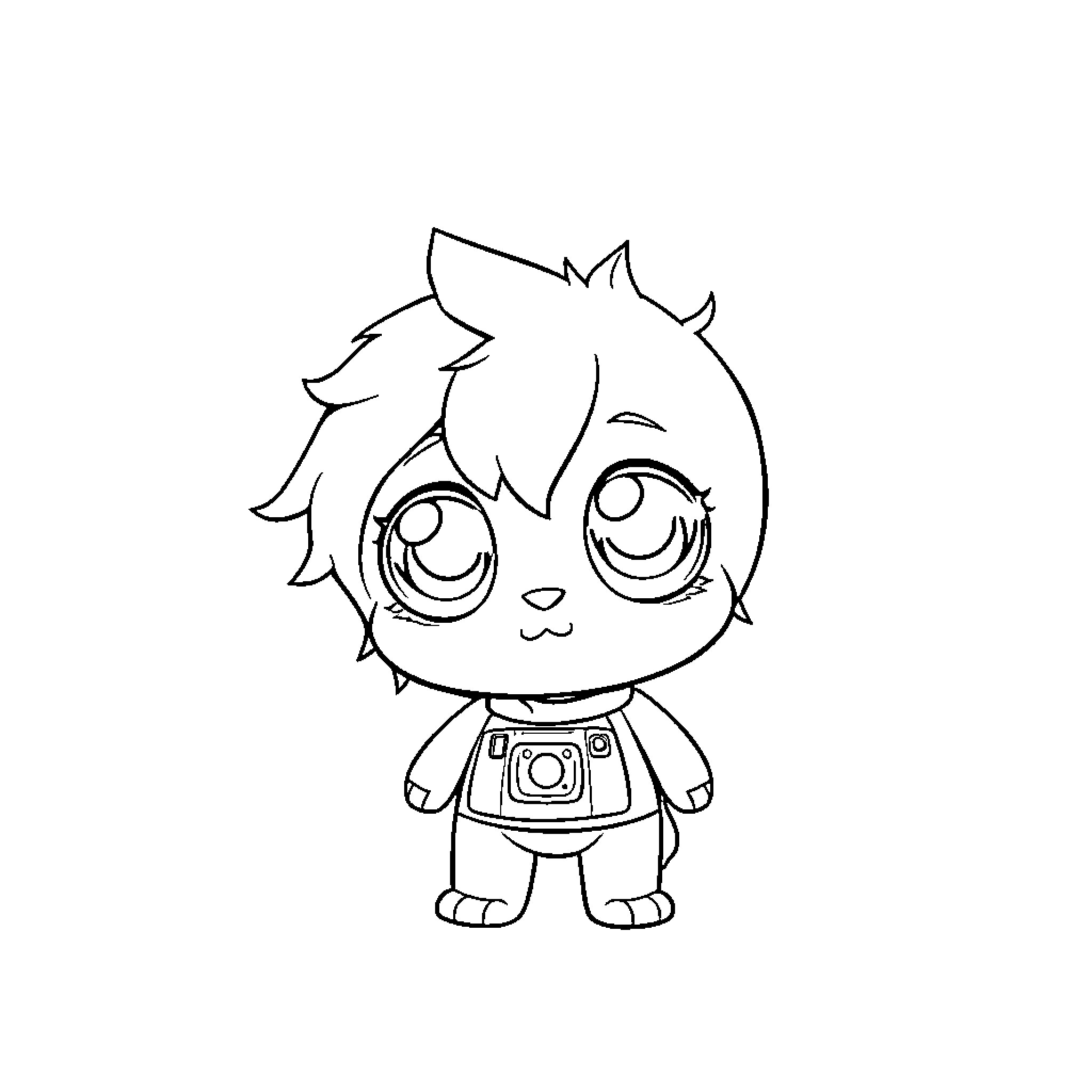 Mini Mykey's Cheerful Pose Coloring Page (free black-and-white line drawing printable PDF for all, from beginners to advanced learners, including children, teens, adults, and seniors)