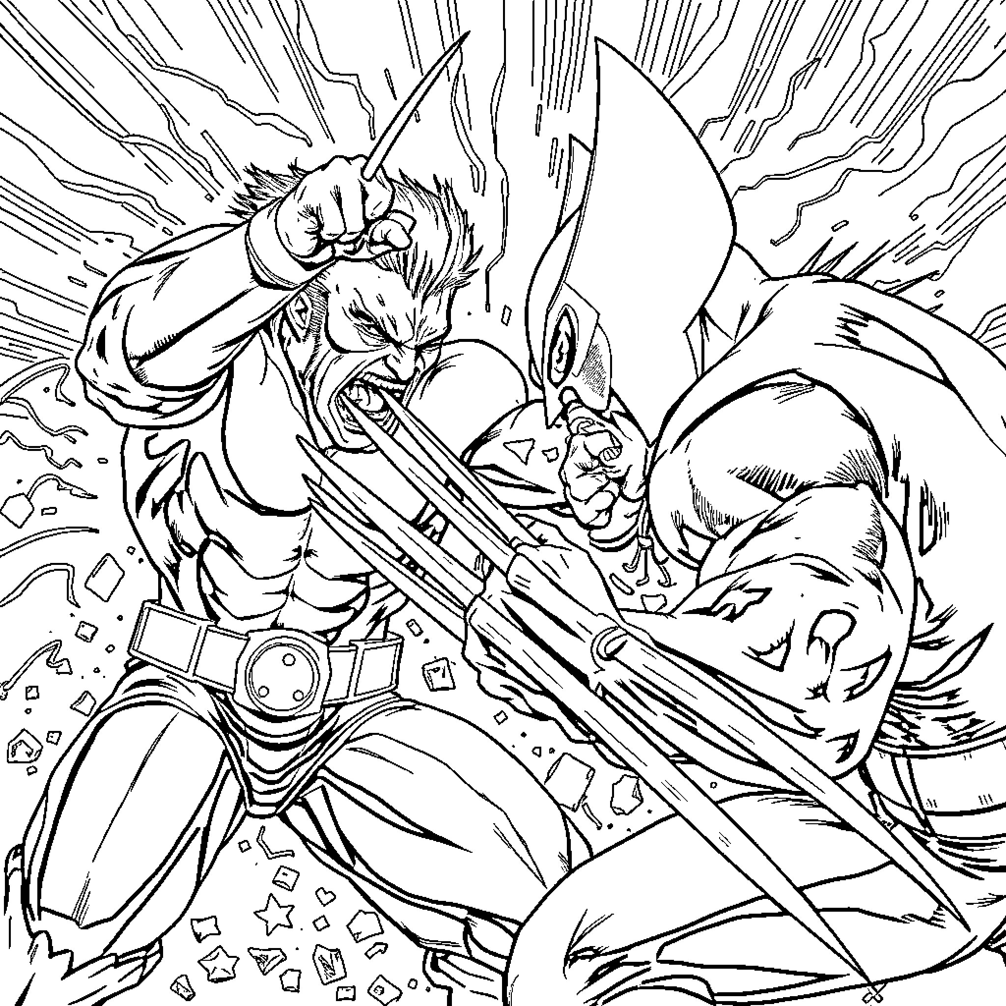 Hulk Unleashing Powerful Rage and Destruction Coloring Page (free black-and-white line drawing printable PDF for all, from beginners to advanced learners, including children, teens, adults, and seniors)