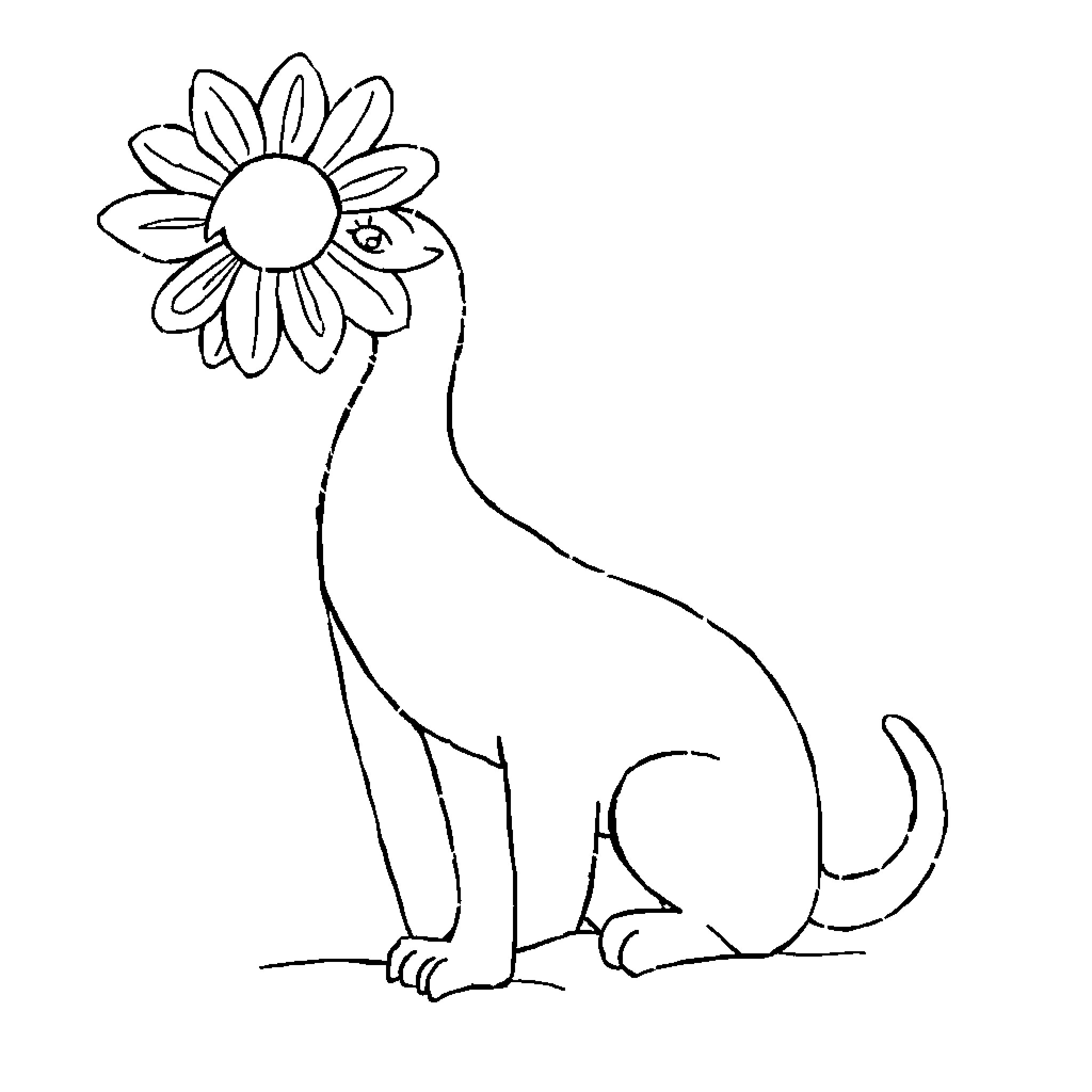 Dog with flower on head Coloring Page (free black-and-white line drawing printable PDF for all, from beginners to advanced learners, including children, teens, adults, and seniors)