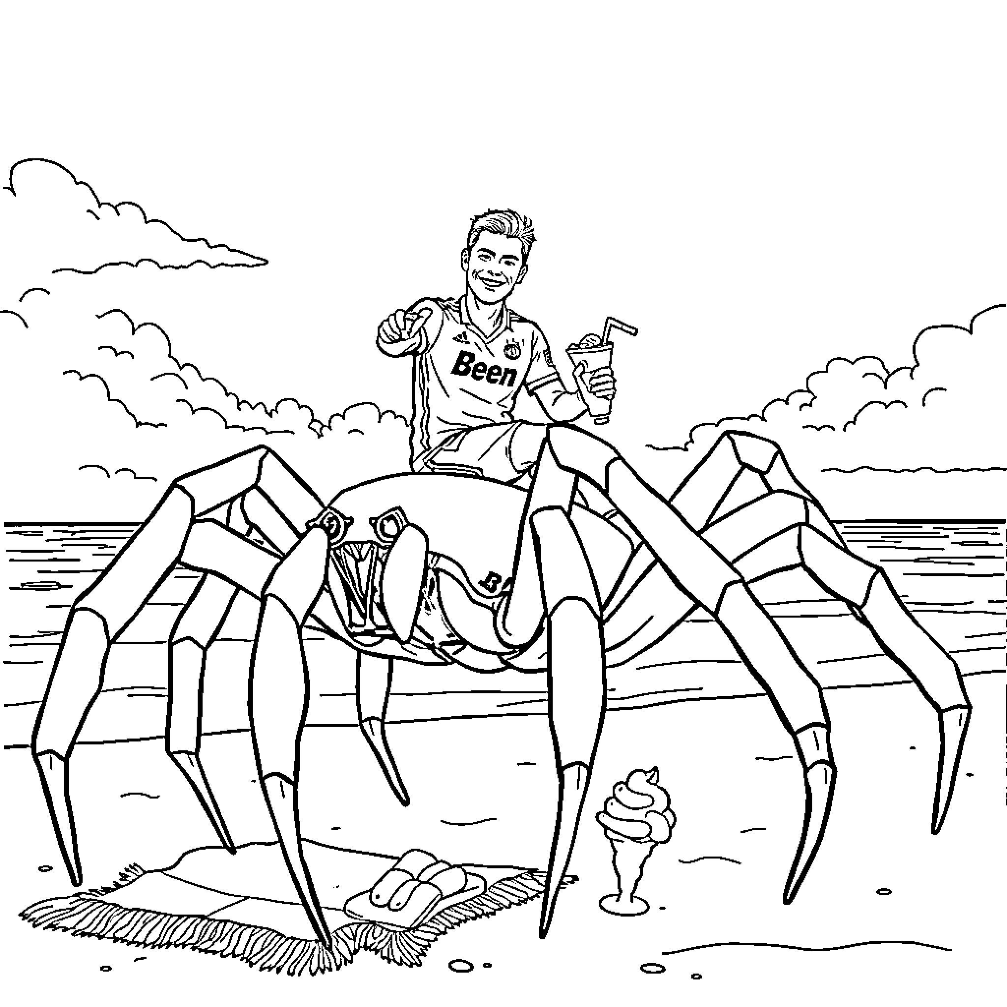 Ronaldo enjoying a refreshing beverage on the beach Coloring Page (free black-and-white line drawing printable PDF for all, from beginners to advanced learners, including children, teens, adults, and seniors)