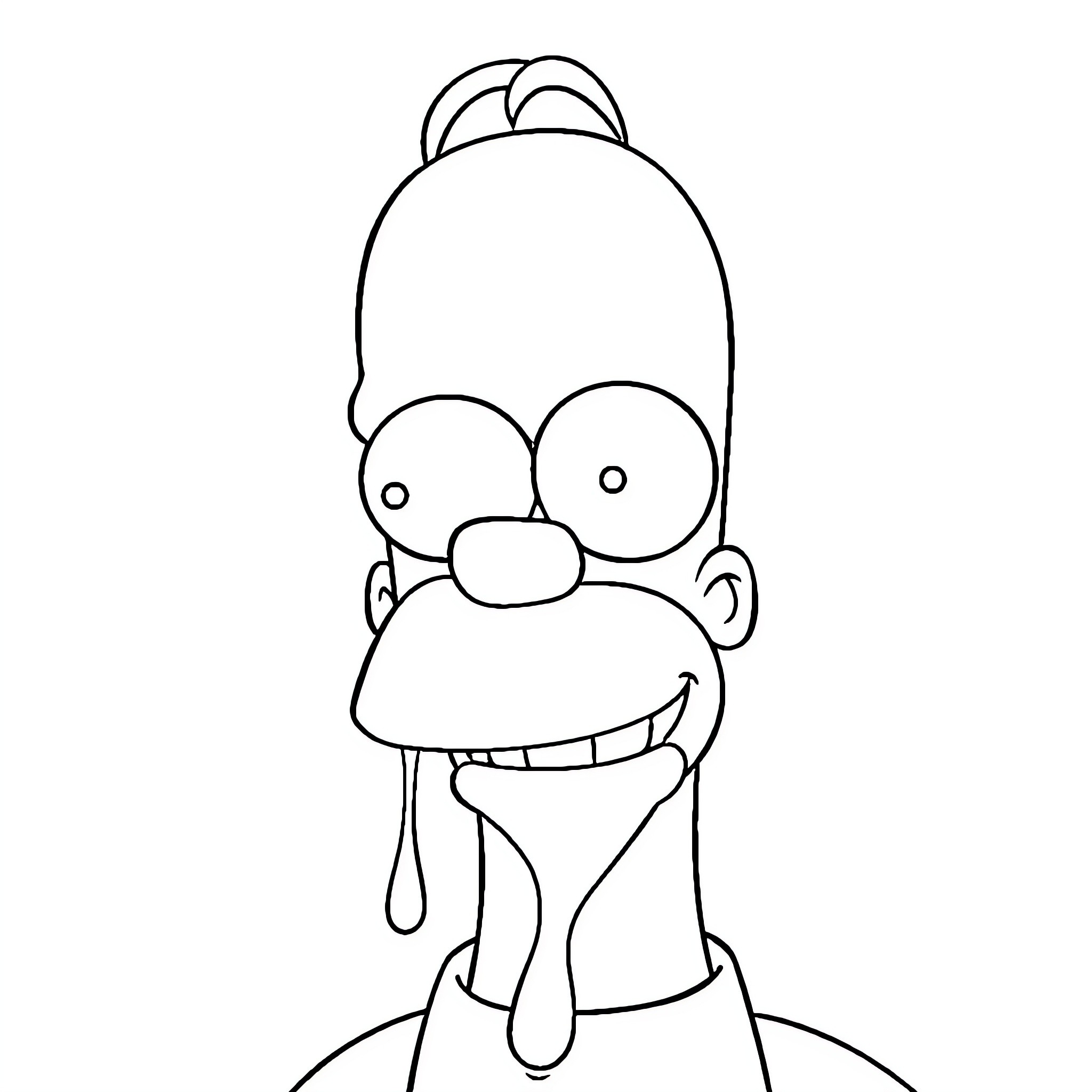 Homer Simpson making a silly face Coloring Page (free black-and-white line drawing printable PDF for all, from beginners to advanced learners, including children, teens, adults, and seniors)