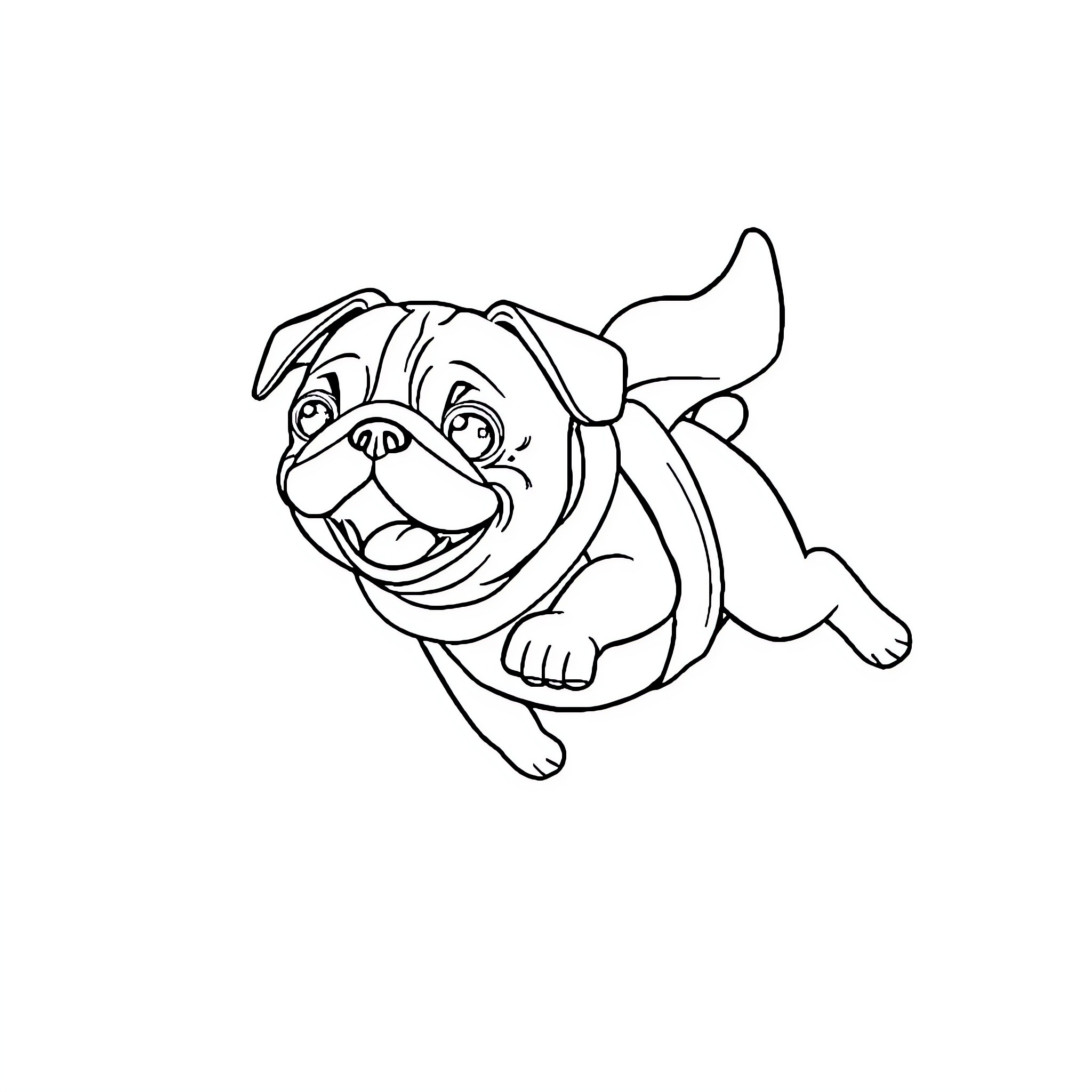 Pug in a playful pose Coloring Page (free black-and-white line drawing printable PDF for all, from beginners to advanced learners, including children, teens, adults, and seniors)