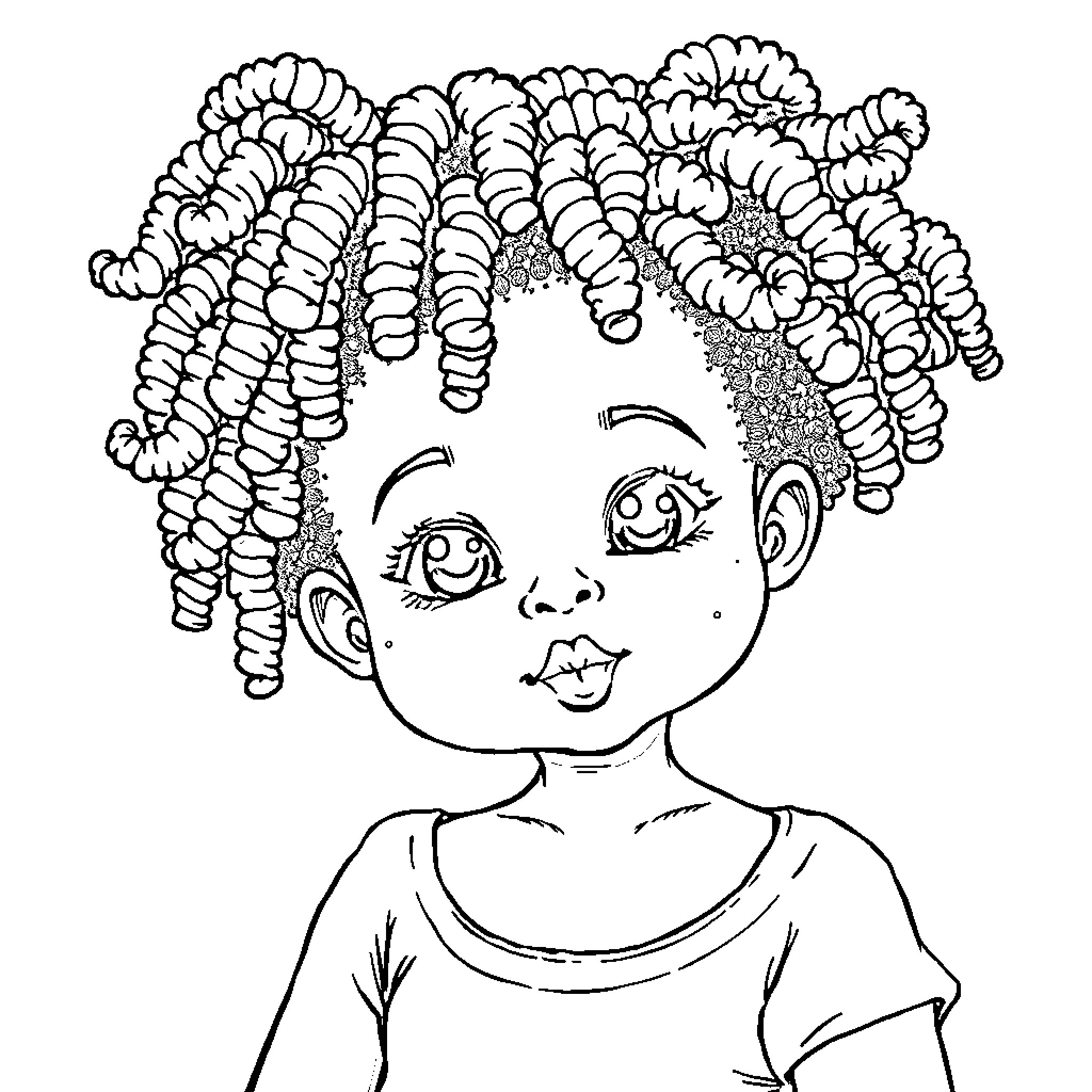 Baby with curly hair and expressive face Coloring Page (free black-and-white line drawing printable PDF for all, from beginners to advanced learners, including children, teens, adults, and seniors)