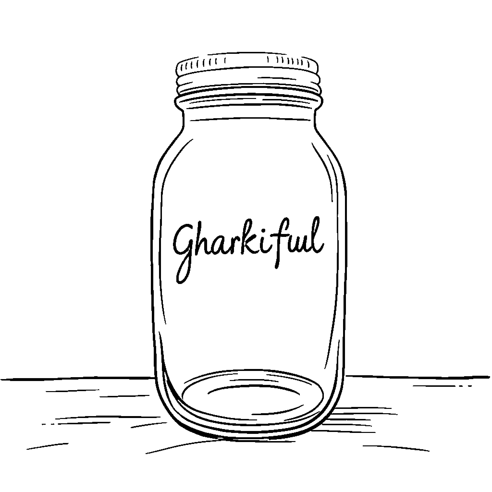 Gratitude Jar with Handwritten Label Coloring Page (free black-and-white line drawing printable PDF for all, from beginners to advanced learners, including children, teens, adults, and seniors)