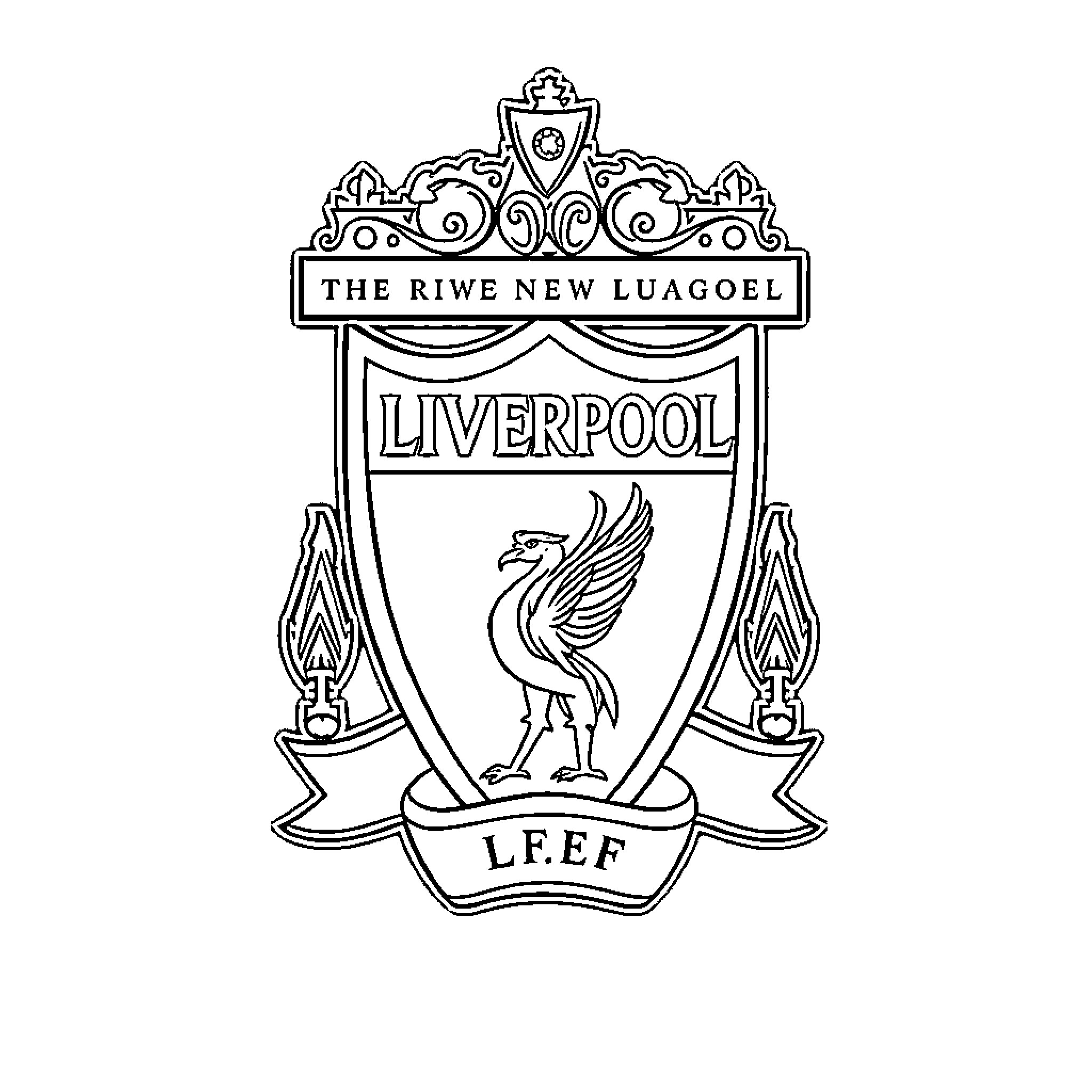 LFC Liverpool Football Club Crest Coloring Page (free black-and-white line drawing printable PDF for all, from beginners to advanced learners, including children, teens, adults, and seniors)