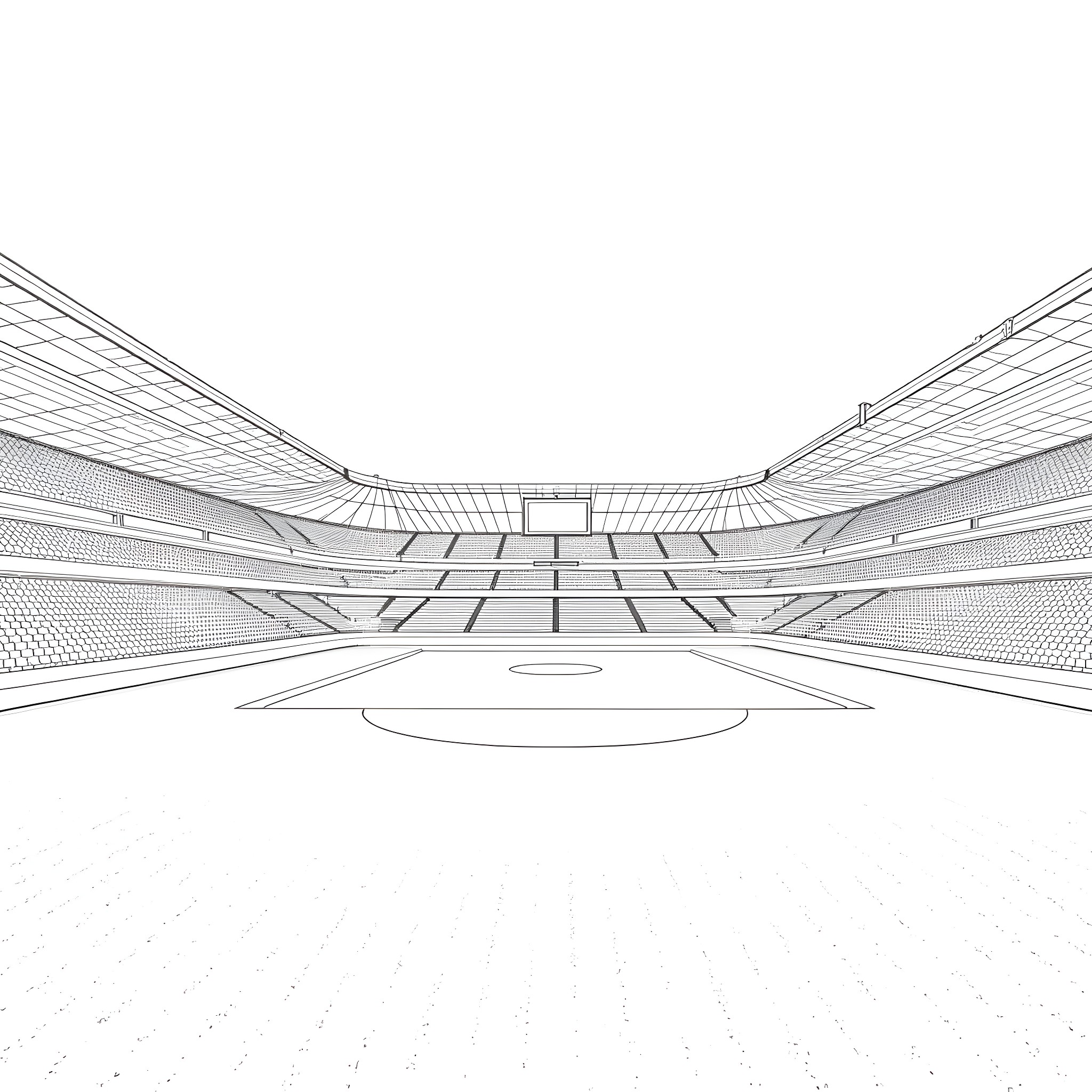 Stadium with empty seating and playing field Coloring Page (free black-and-white line drawing printable PDF for all, from beginners to advanced learners, including children, teens, adults, and seniors)
