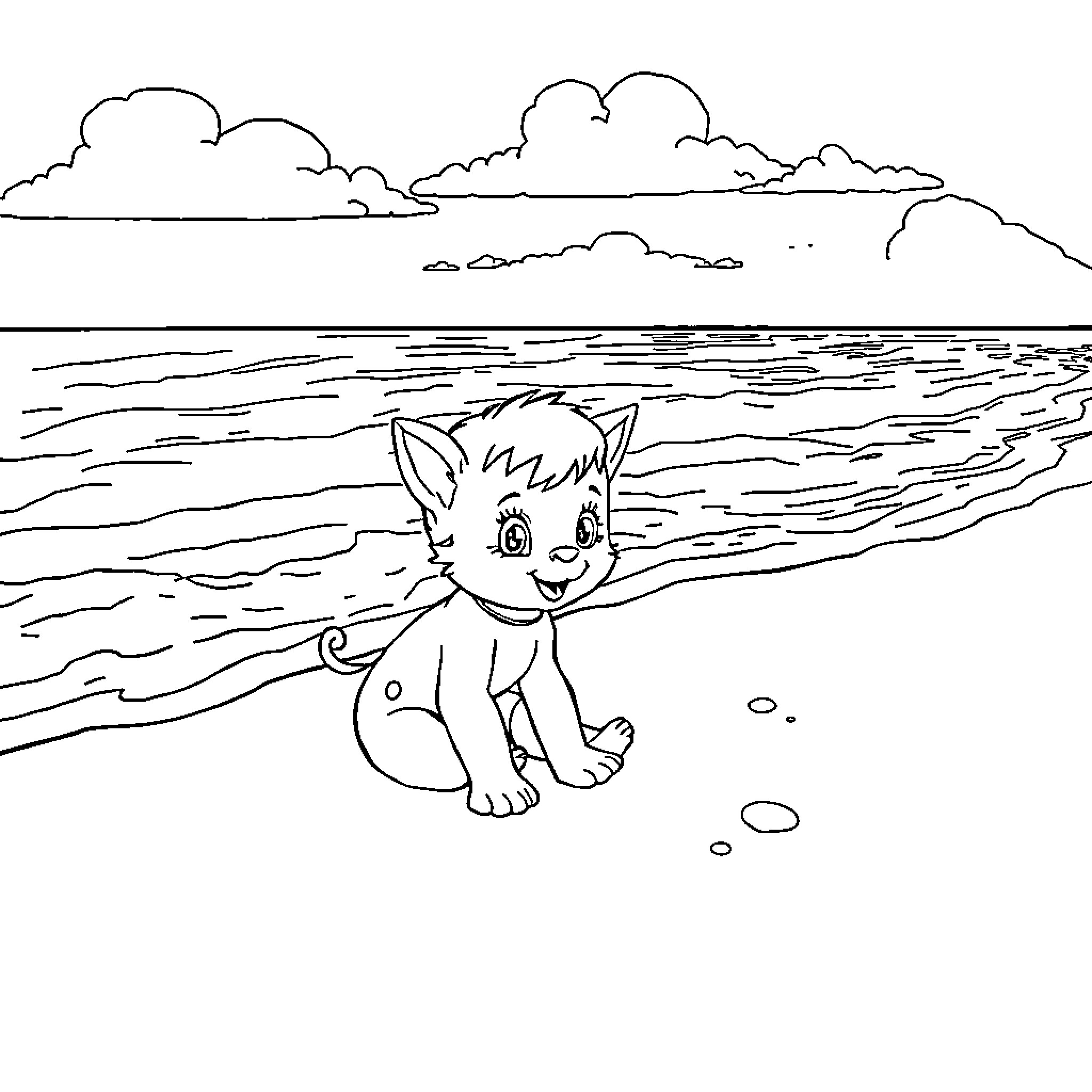 Kida playing by the lake Coloring Page (free black-and-white line drawing printable PDF for all, from beginners to advanced learners, including children, teens, adults, and seniors)