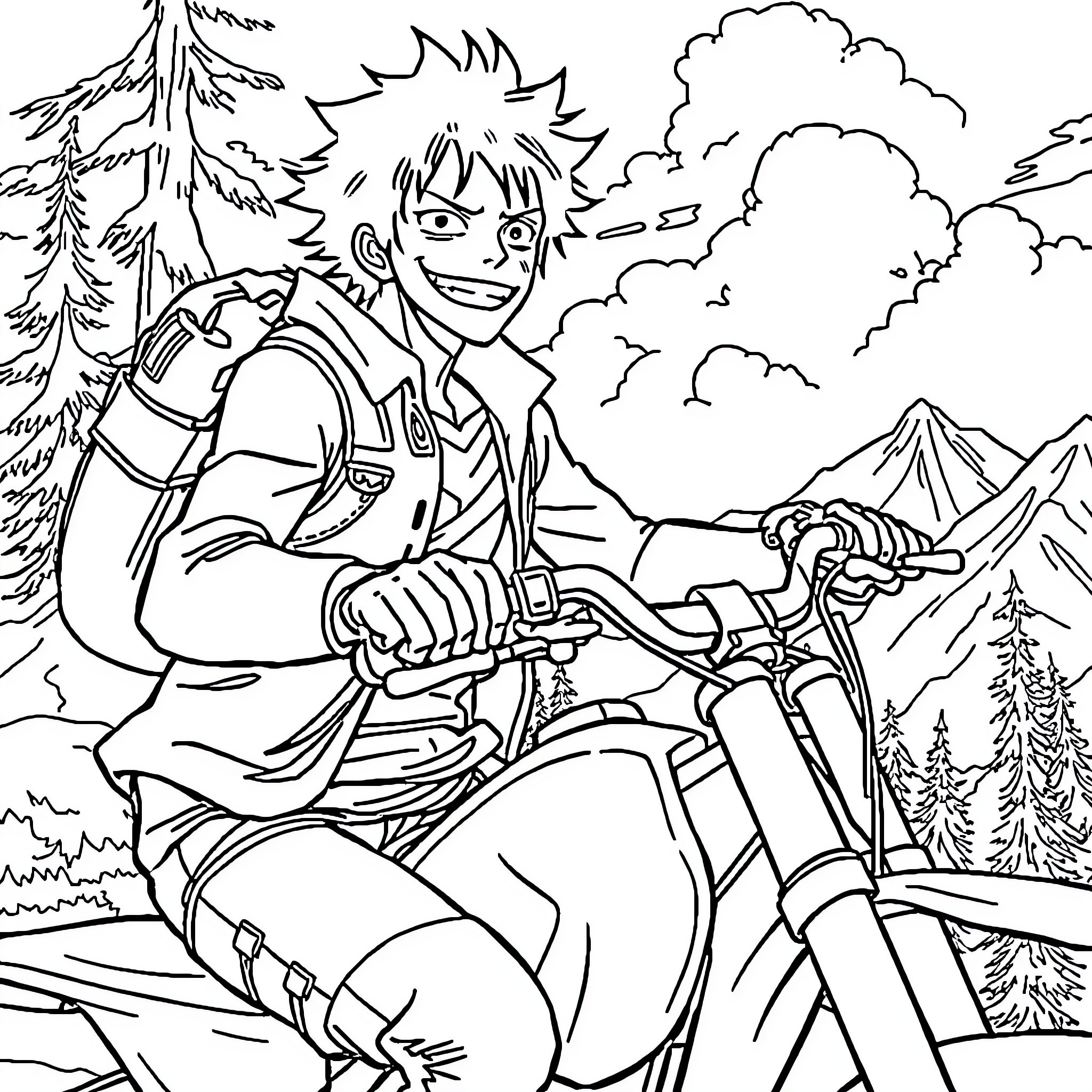 Peace on the open road with adventurous spirit Coloring Page (free black-and-white line drawing printable PDF for all, from beginners to advanced learners, including children, teens, adults, and seniors)