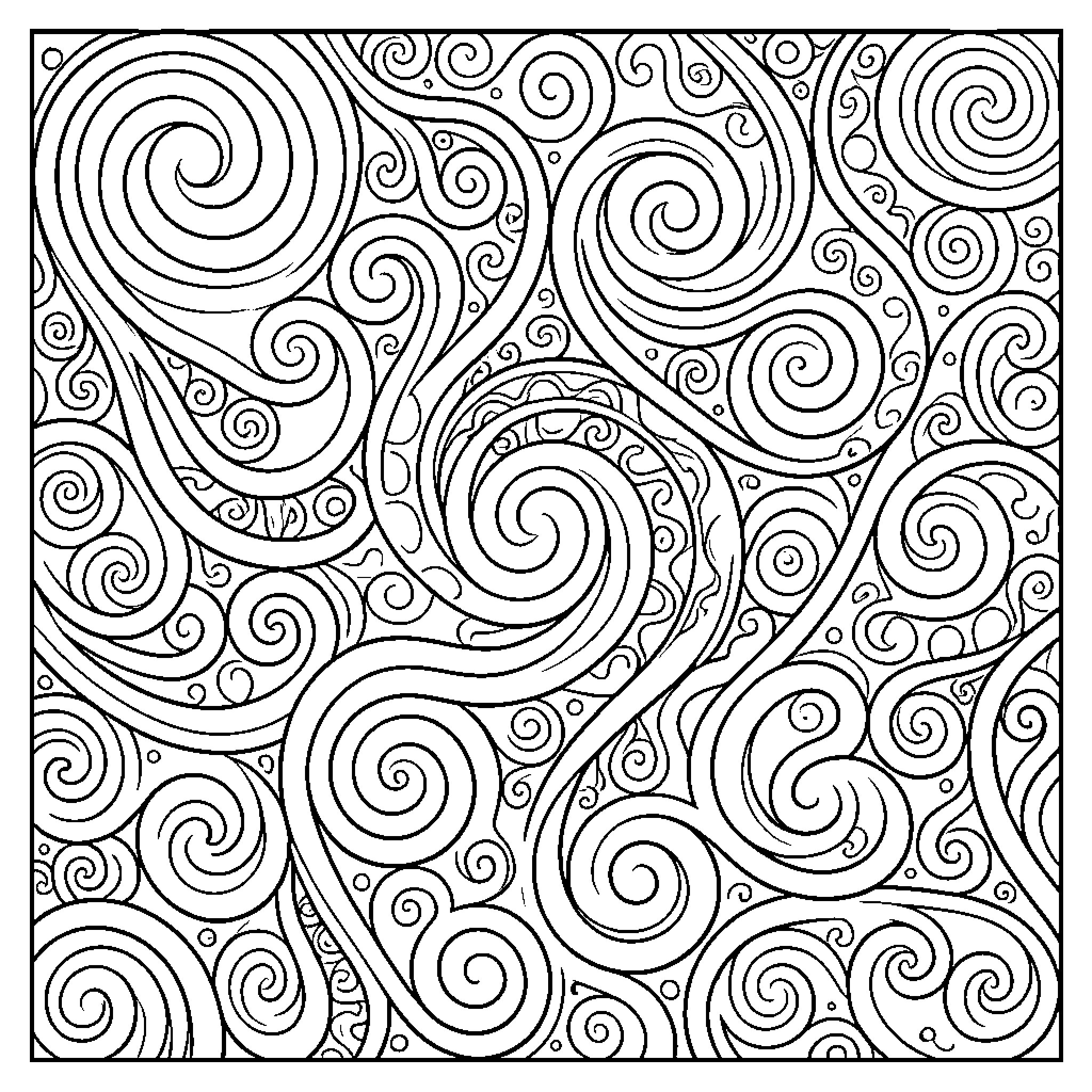 Abstract swirling patterns and shapes Coloring Page (free black-and-white line drawing printable PDF for all, from beginners to advanced learners, including children, teens, adults, and seniors)