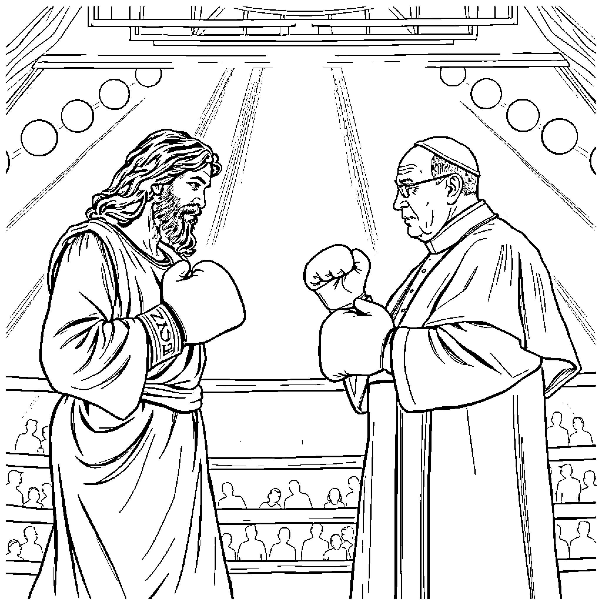 Jesus in a Debate with a Religious Leader Coloring Page (free black-and-white line drawing printable PDF for all, from beginners to advanced learners, including children, teens, adults, and seniors)