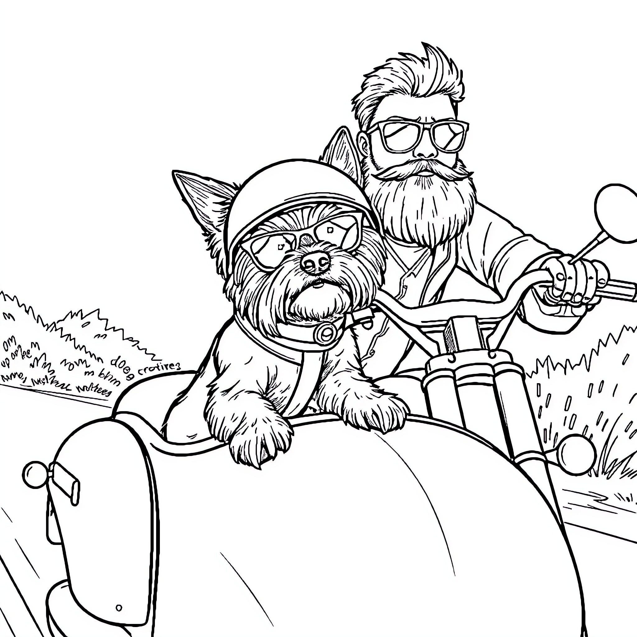 Yorkie companions exploring the outdoors with gear Coloring Page (free black-and-white line drawing printable PDF for all, from beginners to advanced learners, including children, teens, adults, and seniors)