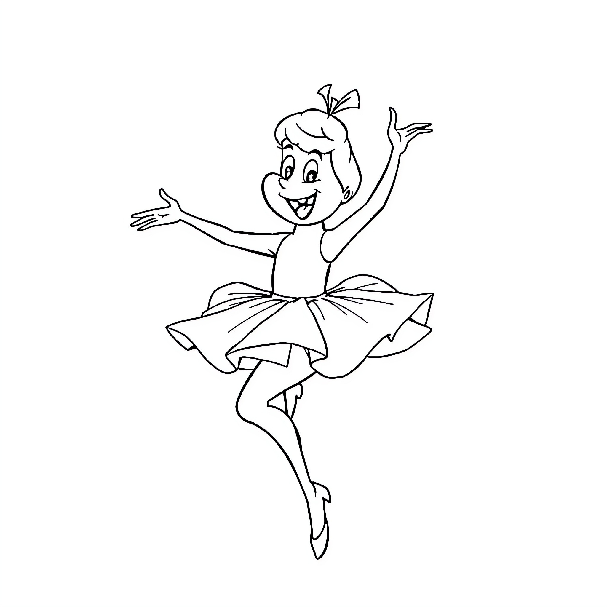 Carapuce dancing cheerfully in a ballerina dress Coloring Page (free black-and-white line drawing printable PDF for all, from beginners to advanced learners, including children, teens, adults, and seniors)