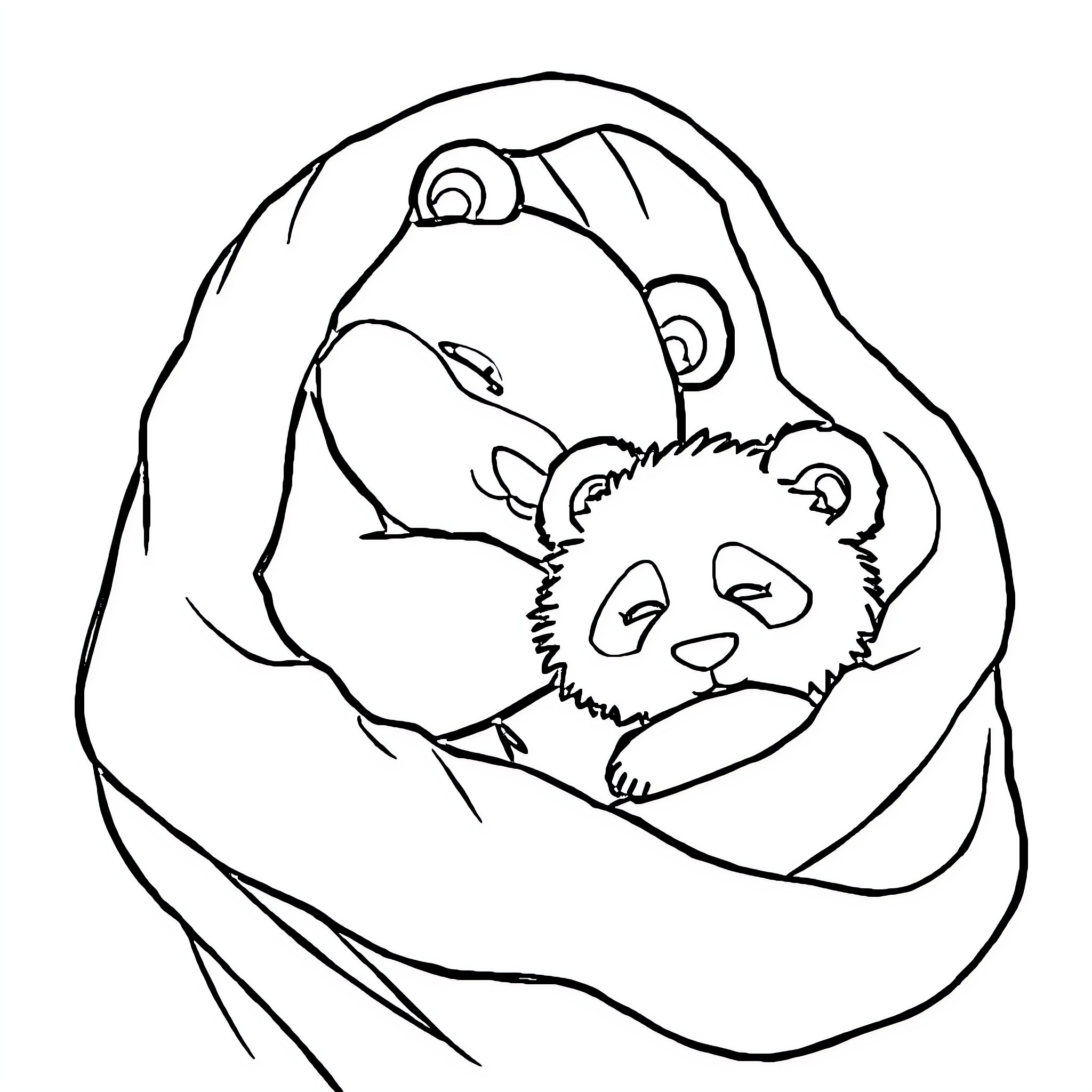 Grogu sleeping peacefully in a sling Coloring Page (free black-and-white line drawing printable PDF for all, from beginners to advanced learners, including children, teens, adults, and seniors)