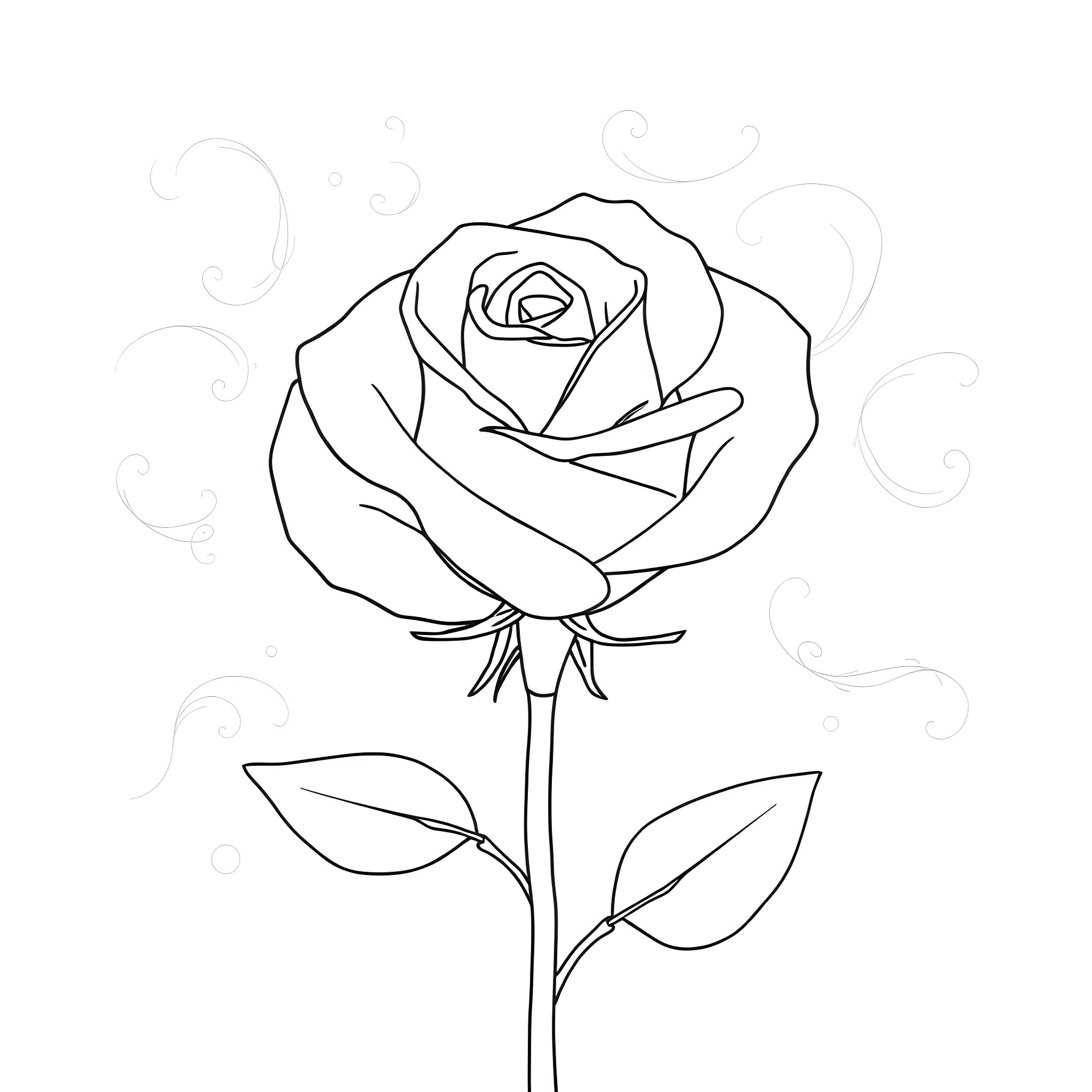 Rose in Delicate Sketch Coloring Page (free black-and-white line drawing printable PDF for all, from beginners to advanced learners, including children, teens, adults, and seniors)