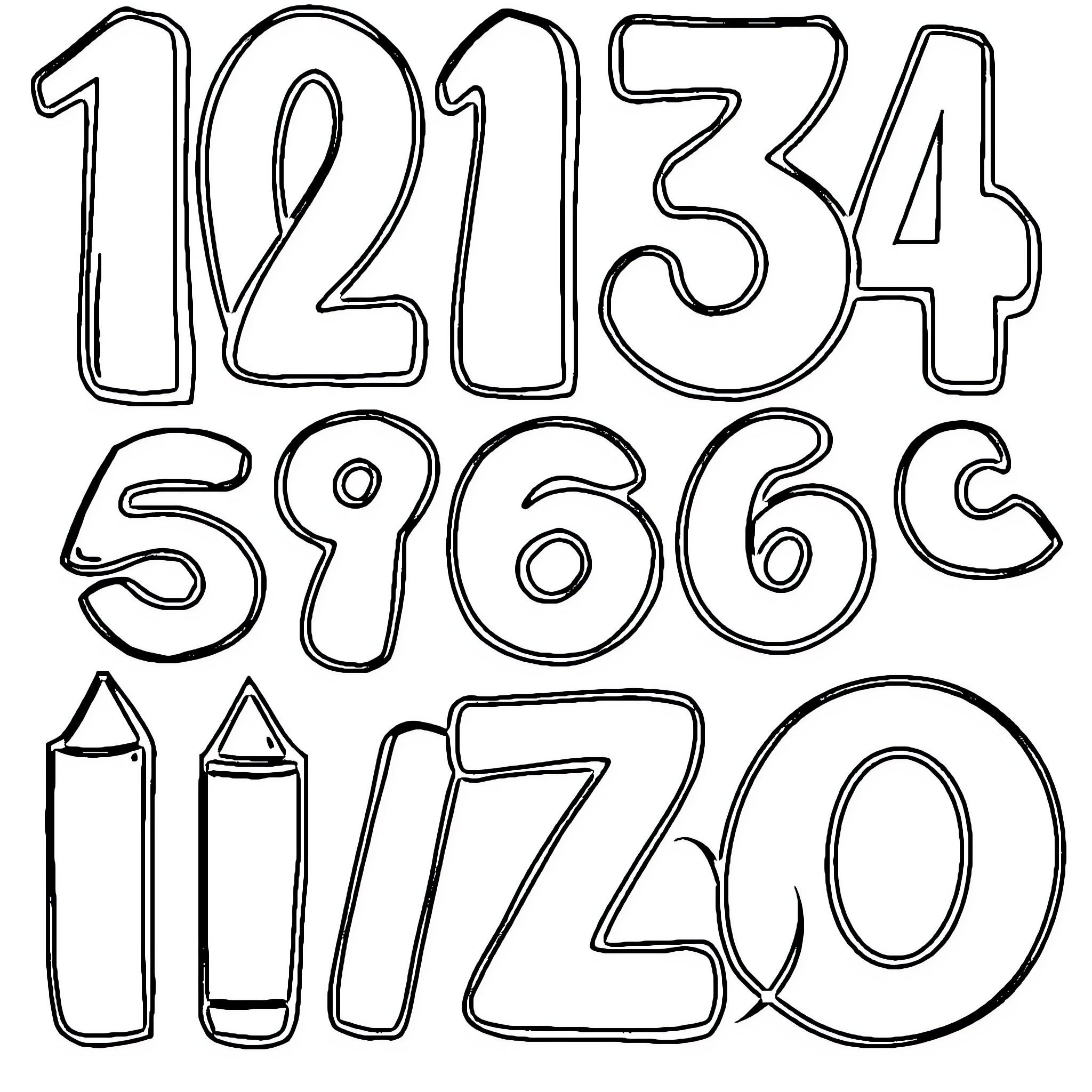 Number Outline of Random Digits Coloring Page (free black-and-white line drawing printable PDF for all, from beginners to advanced learners, including children, teens, adults, and seniors)