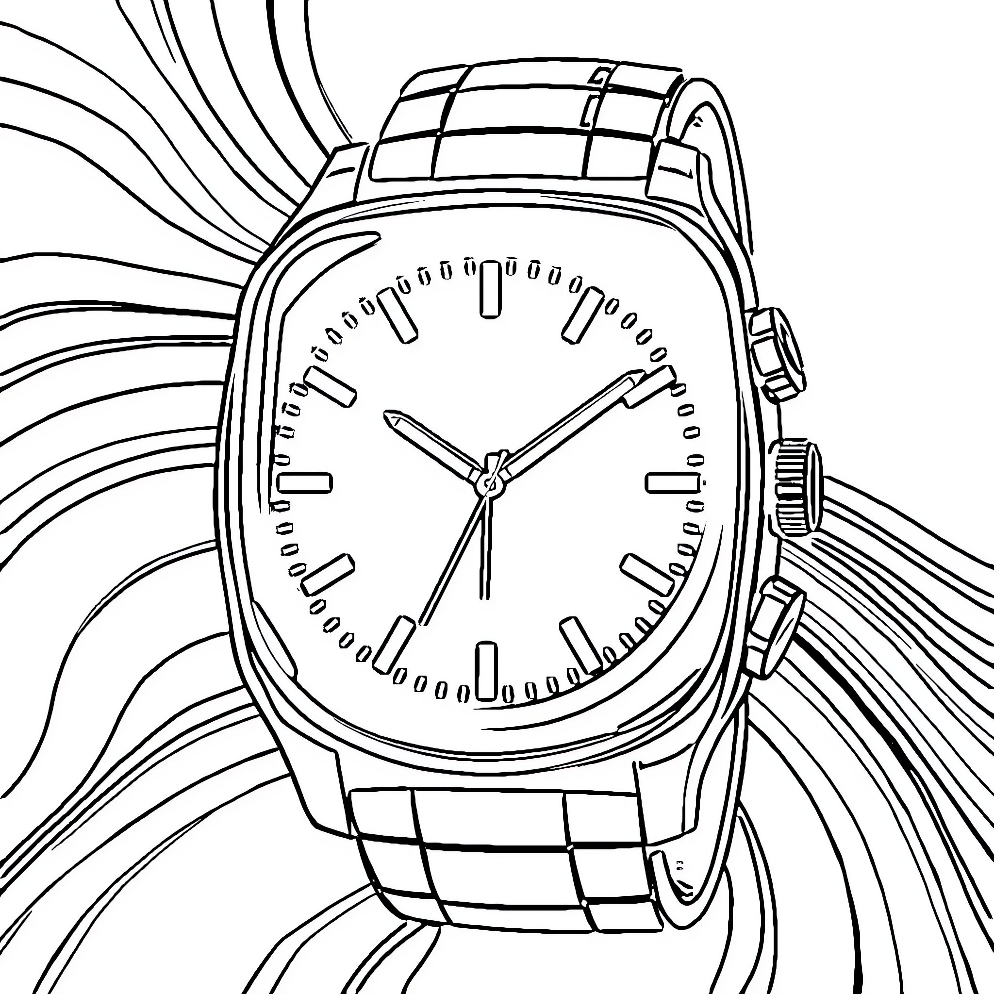 Smart Watch with stylized design Coloring Page (free black-and-white line drawing printable PDF for all, from beginners to advanced learners, including children, teens, adults, and seniors)