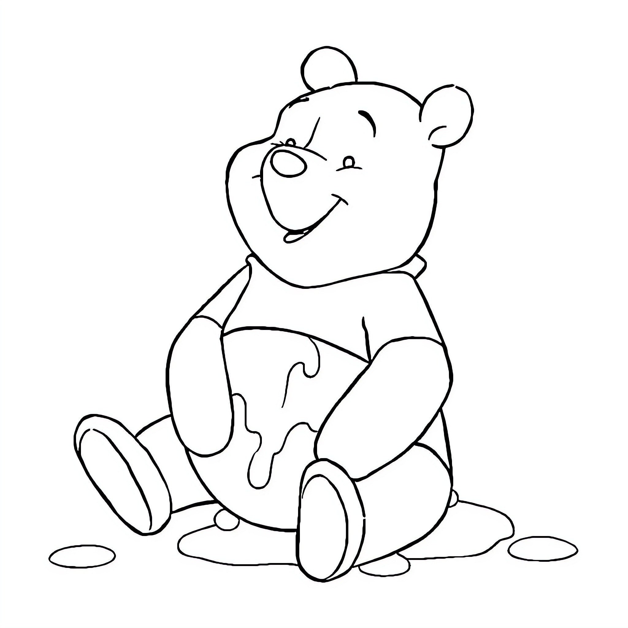 Winnie The Pooh sitting contentedly Coloring Page (free black-and-white line drawing printable PDF for all, from beginners to advanced learners, including children, teens, adults, and seniors)
