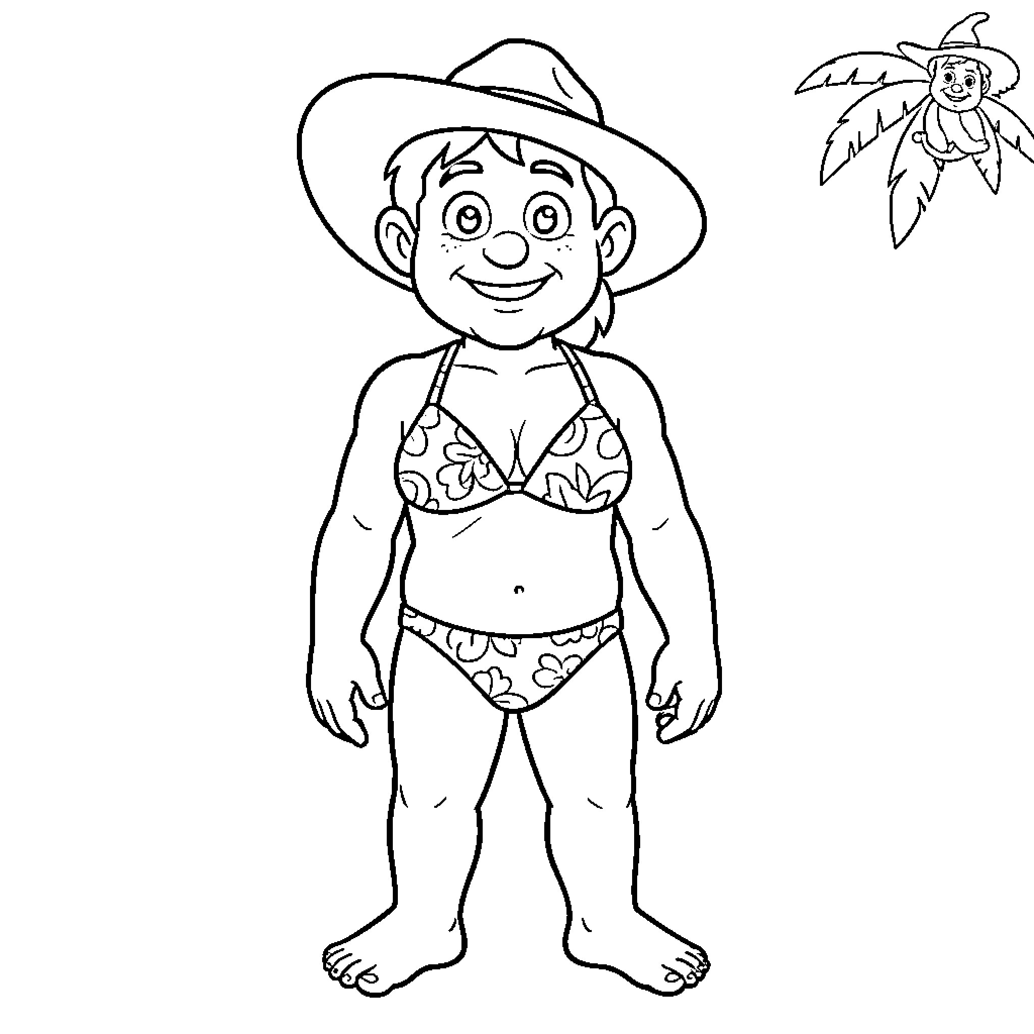 Don Ramón enjoys a fun summer day Coloring Page (free black-and-white line drawing printable PDF for all, from beginners to advanced learners, including children, teens, adults, and seniors)