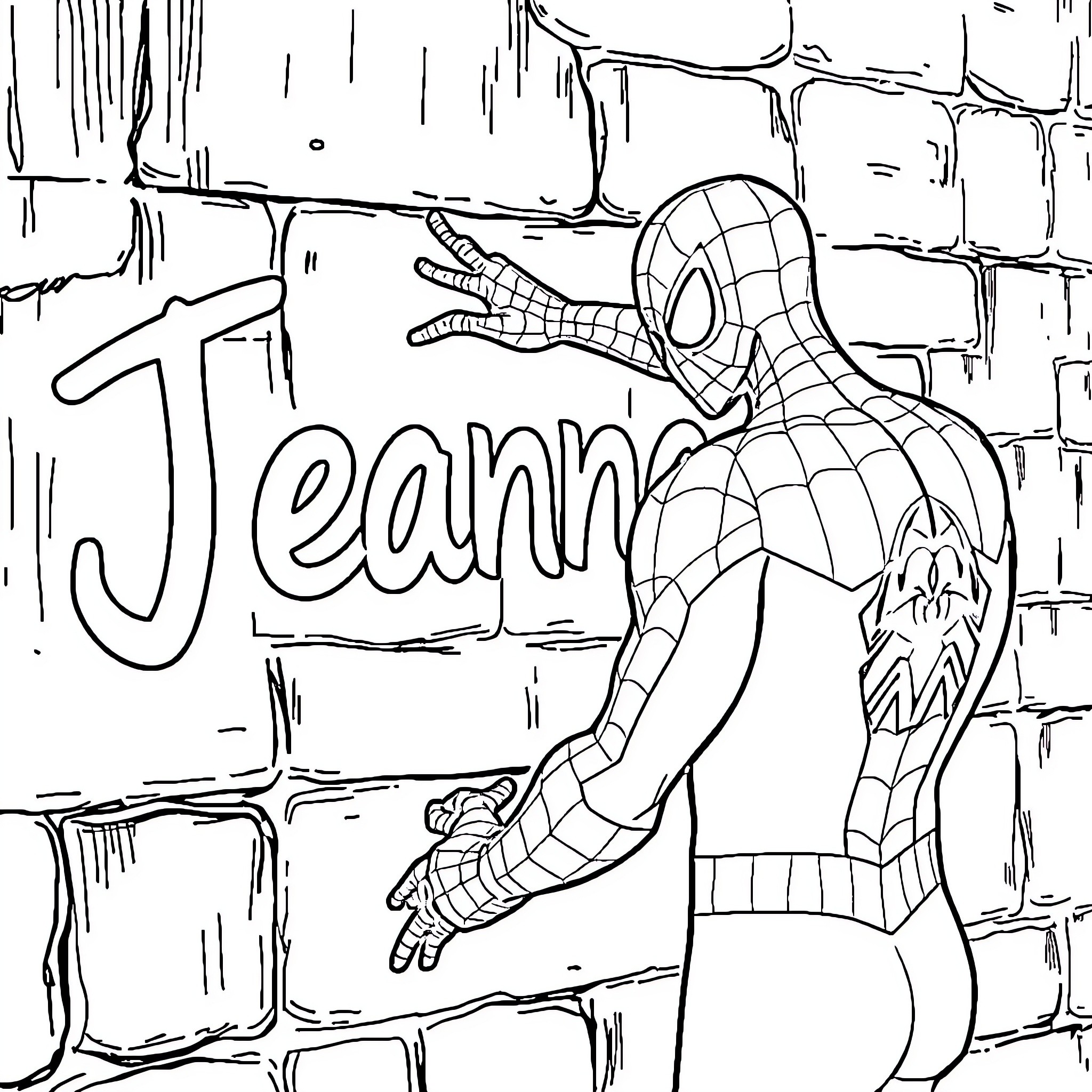 Spiderman climbing the wall with determination Coloring Page (free black-and-white line drawing printable PDF for all, from beginners to advanced learners, including children, teens, adults, and seniors)