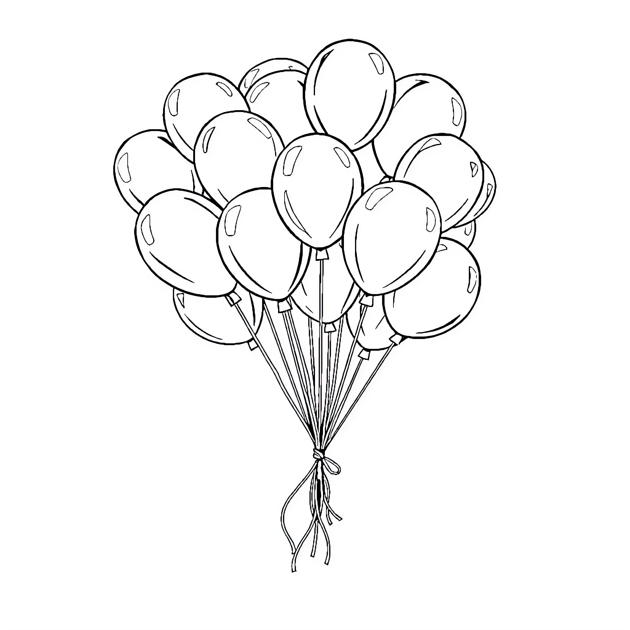 Balloon bunch floating up and away Coloring Page (free black-and-white line drawing printable PDF for all, from beginners to advanced learners, including children, teens, adults, and seniors)