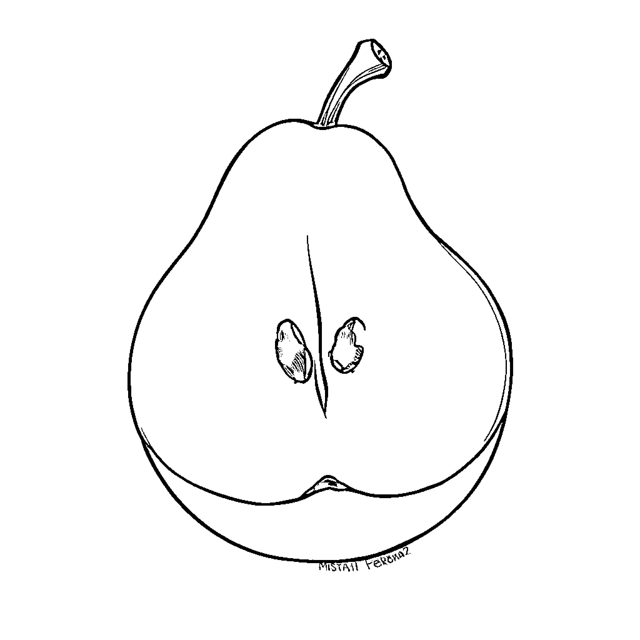 Pear with simple outline and features Coloring Page (free black-and-white line drawing printable PDF for all, from beginners to advanced learners, including children, teens, adults, and seniors)